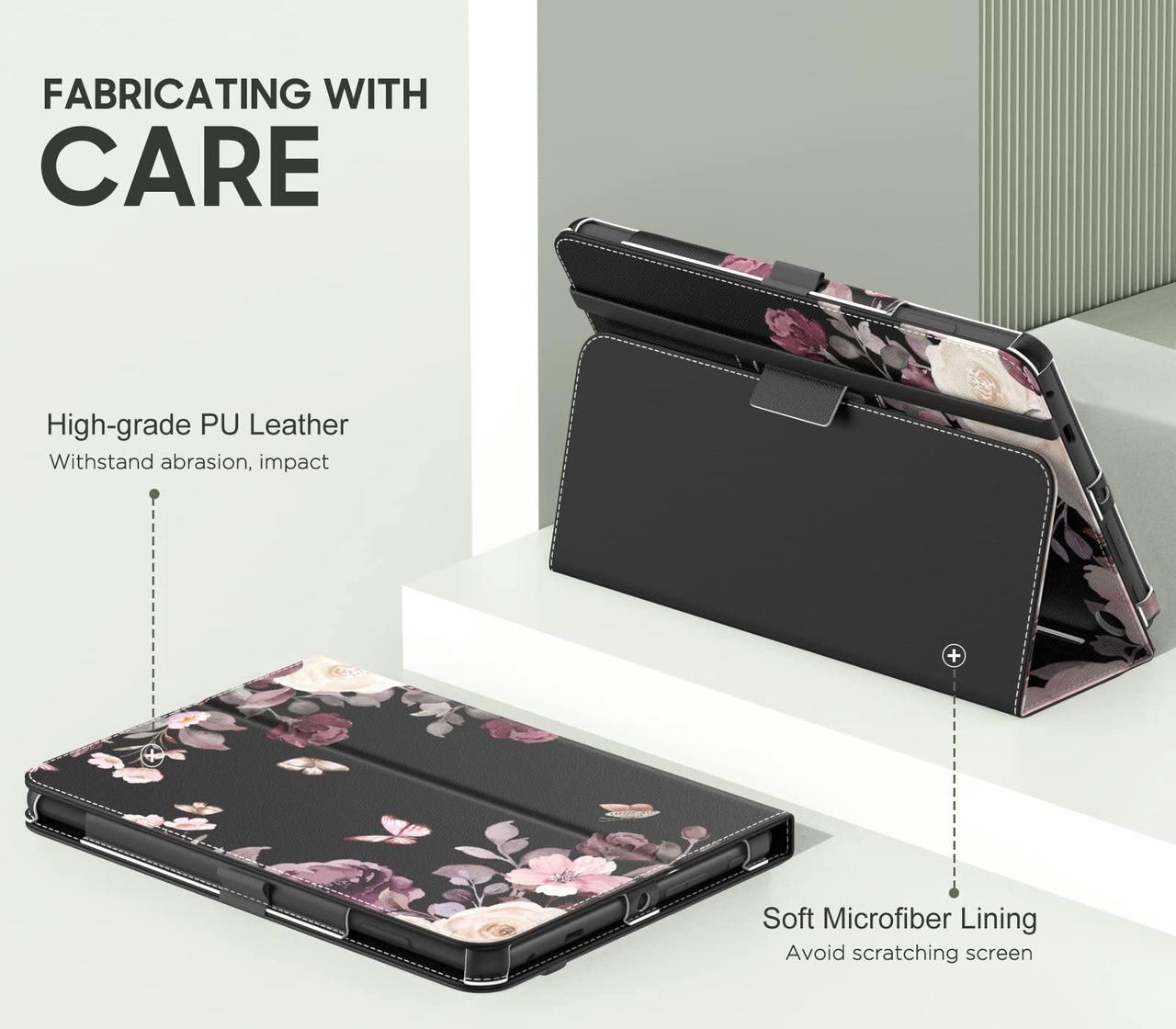 Alt view image 3 of 5 - MoKo Case Fits  Kindle Fire HD 8 & 8 Plus Tablet (12th Generation/10th Generation, 2024/2022/2020 Release) 8", Slim Folding Stand Cover with Auto Wake/Sleep, Purple Flowers on Black