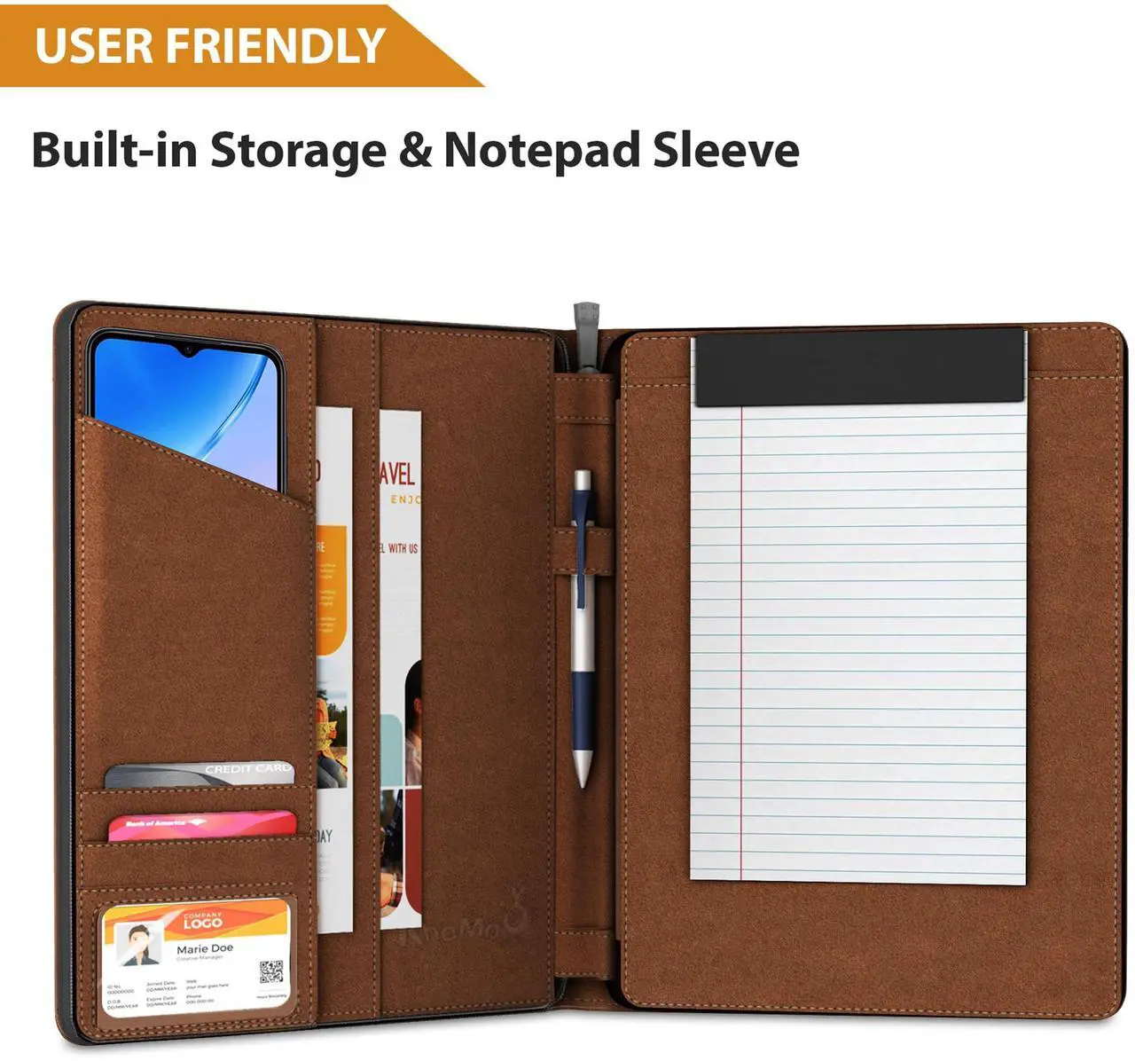 Alt view image 4 of 5 - Universal Padfolio Case - Tablet Portfolio Organizer with Notepad Holder - Compatible with iPad 10th 11th Gen, iPad Pro 11, iPad 7 8 9 10.2 10.9 and 9.7 inches
