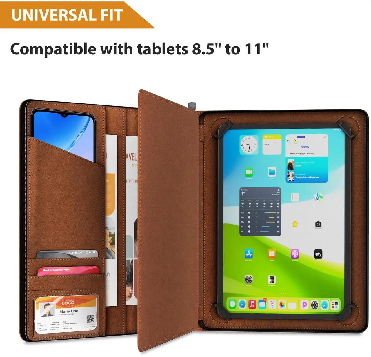 Alt view image 2 of 5 - Universal Padfolio Case - Tablet Portfolio Organizer with Notepad Holder - Compatible with iPad 10th 11th Gen, iPad Pro 11, iPad 7 8 9 10.2 10.9 and 9.7 inches
