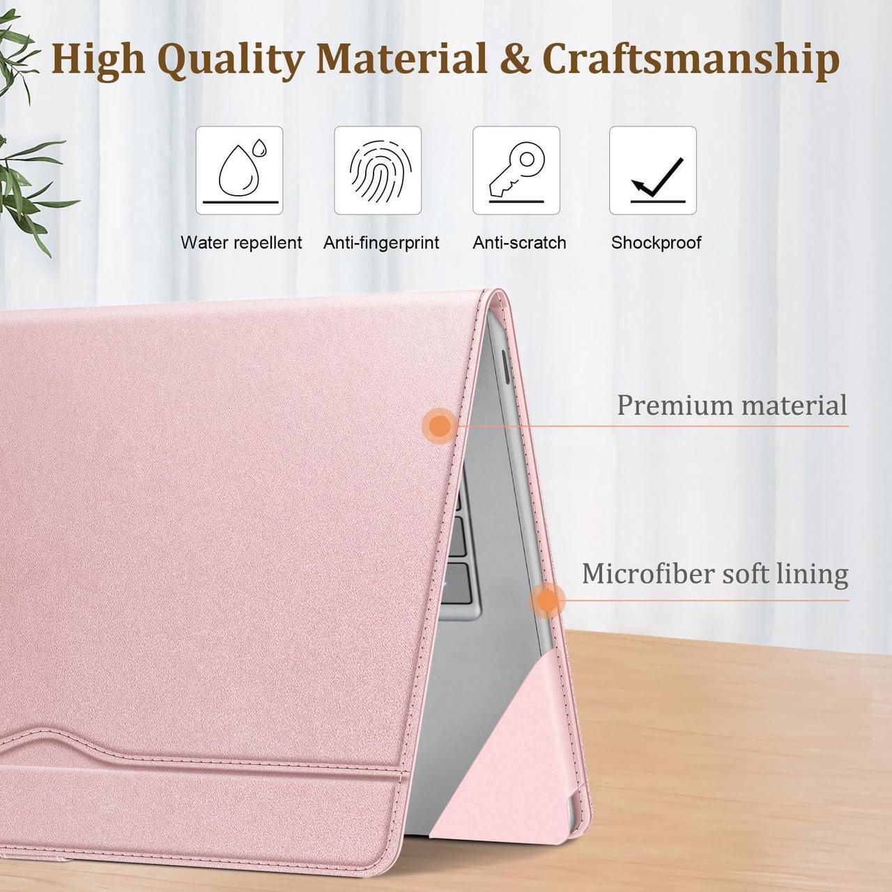 Alt view image 2 of 5 - Fintie Sleeve Case for 15 Inch Microsoft Surface Laptop 6/5/4/3 (Model: 1872/1873/1953/1979), Premium PU Leather Protective Folio Book Cover with Large Pocket, Rose Gold