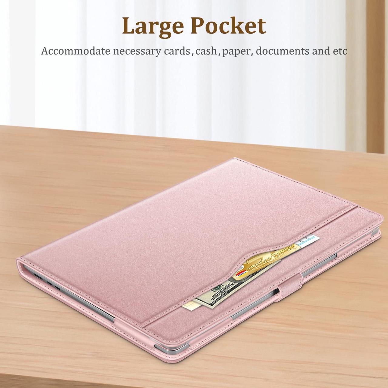 Alt view image 4 of 5 - Fintie Sleeve Case for 15 Inch Microsoft Surface Laptop 6/5/4/3 (Model: 1872/1873/1953/1979), Premium PU Leather Protective Folio Book Cover with Large Pocket, Rose Gold