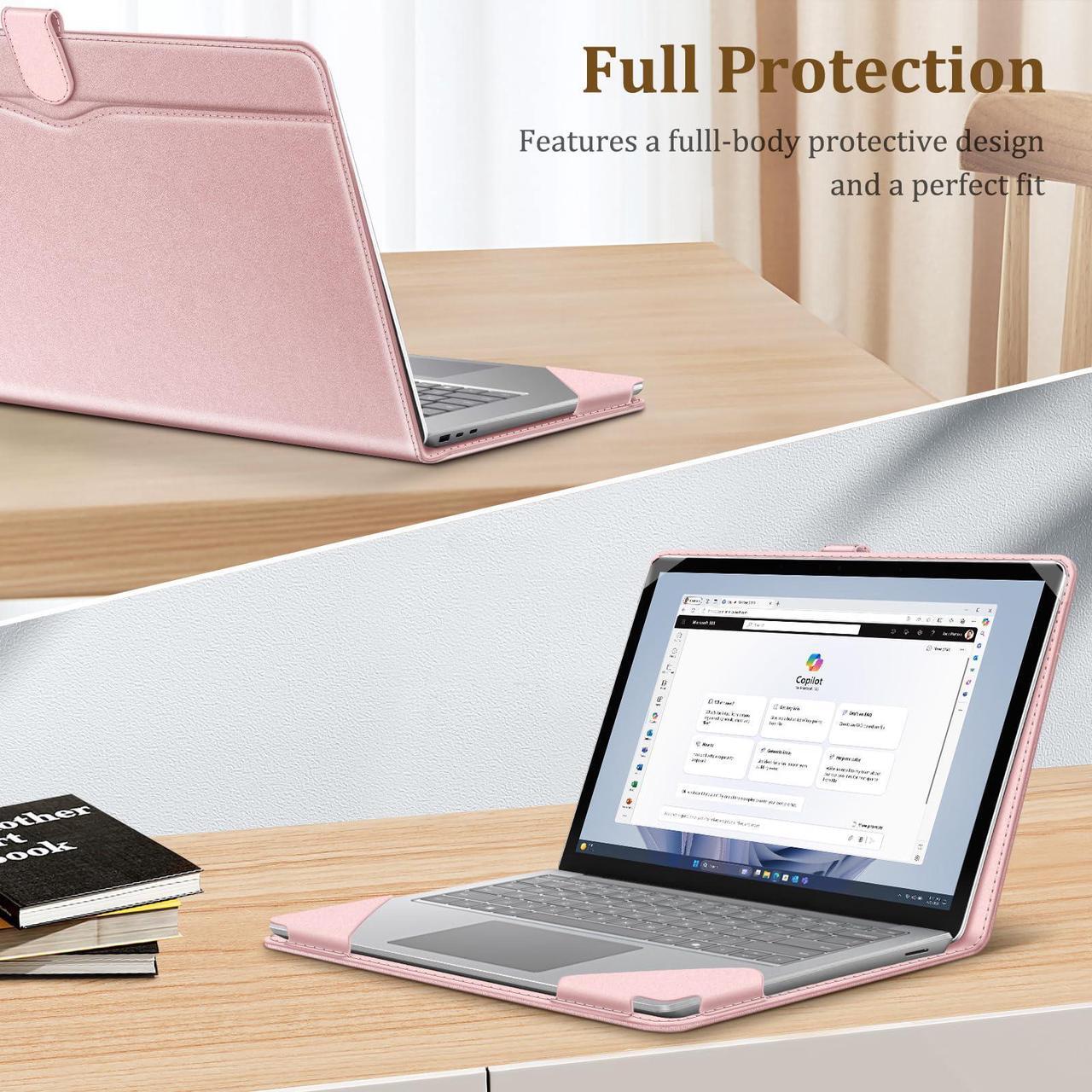 Alt view image 3 of 5 - Fintie Sleeve Case for 15 Inch Microsoft Surface Laptop 6/5/4/3 (Model: 1872/1873/1953/1979), Premium PU Leather Protective Folio Book Cover with Large Pocket, Rose Gold