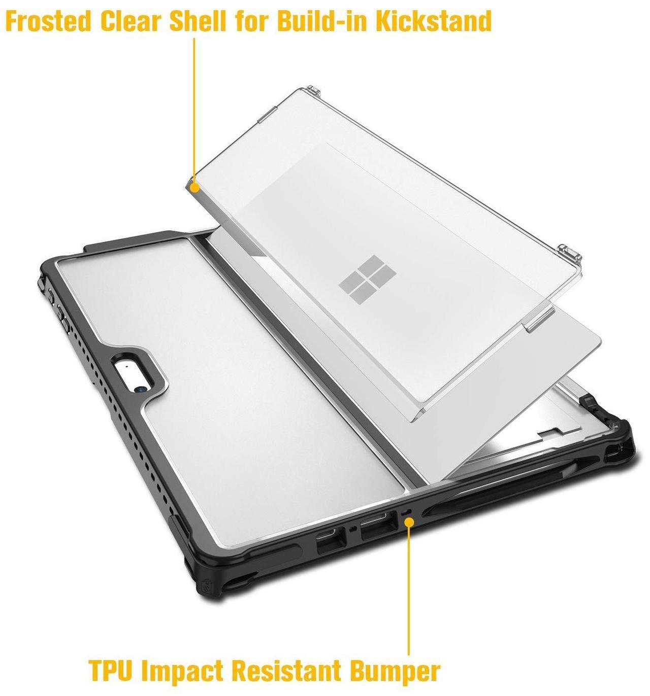 Alt view image 3 of 5 - Fintie Hard Case for Microsoft Surface Pro 7 Plus, Surface Pro 7/6/5/LTE, Shockproof Folio Protective Rugged Cover Compatible with Type Cover Keyboard + Original Kickstand (Frost Clear)