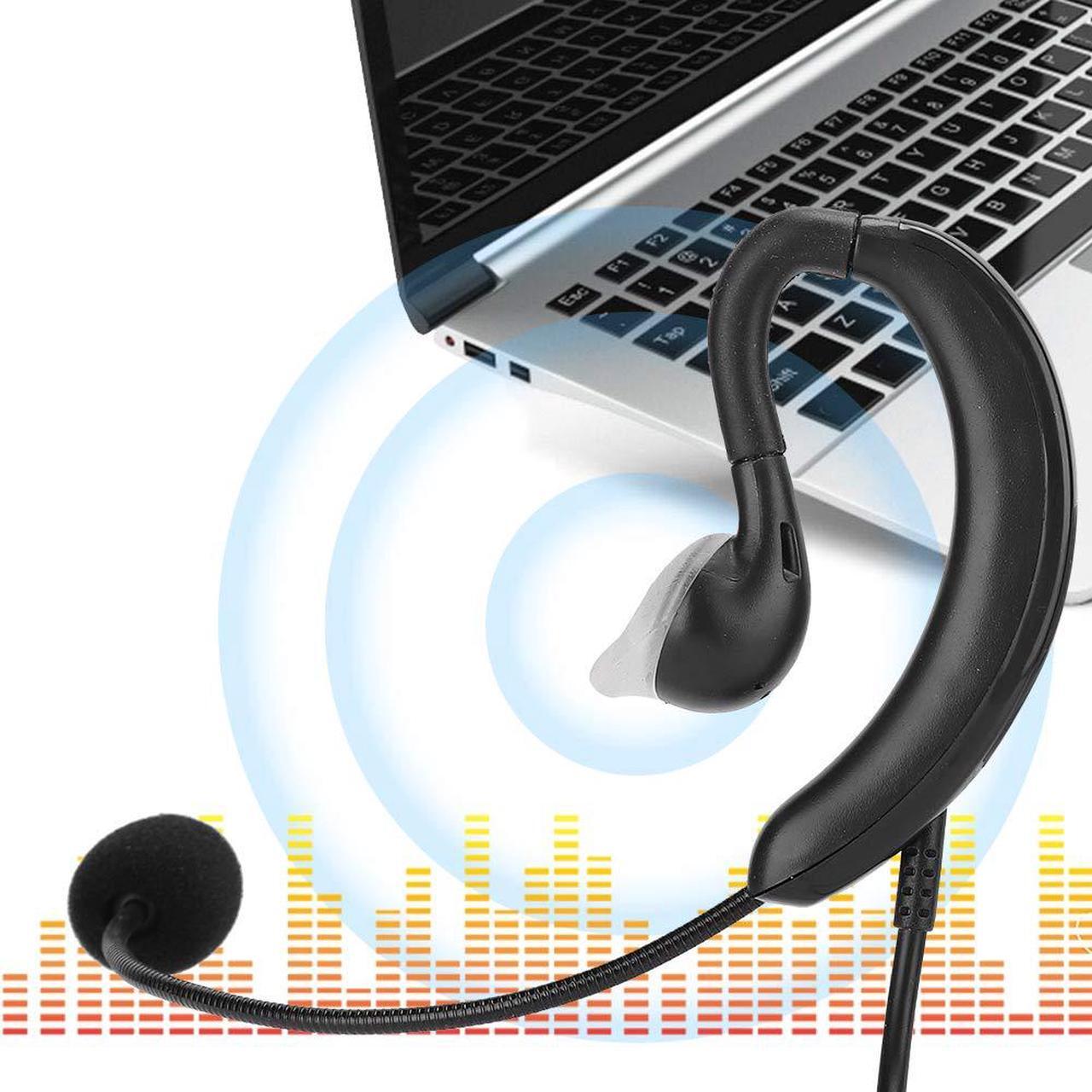 Alt view image 2 of 5 - Headset, Ear Mounted USB Laptop Earphone Ear Hook USB Computer Notebook Headset Headphone Computer Notebook Accessory Microphone Line Controls