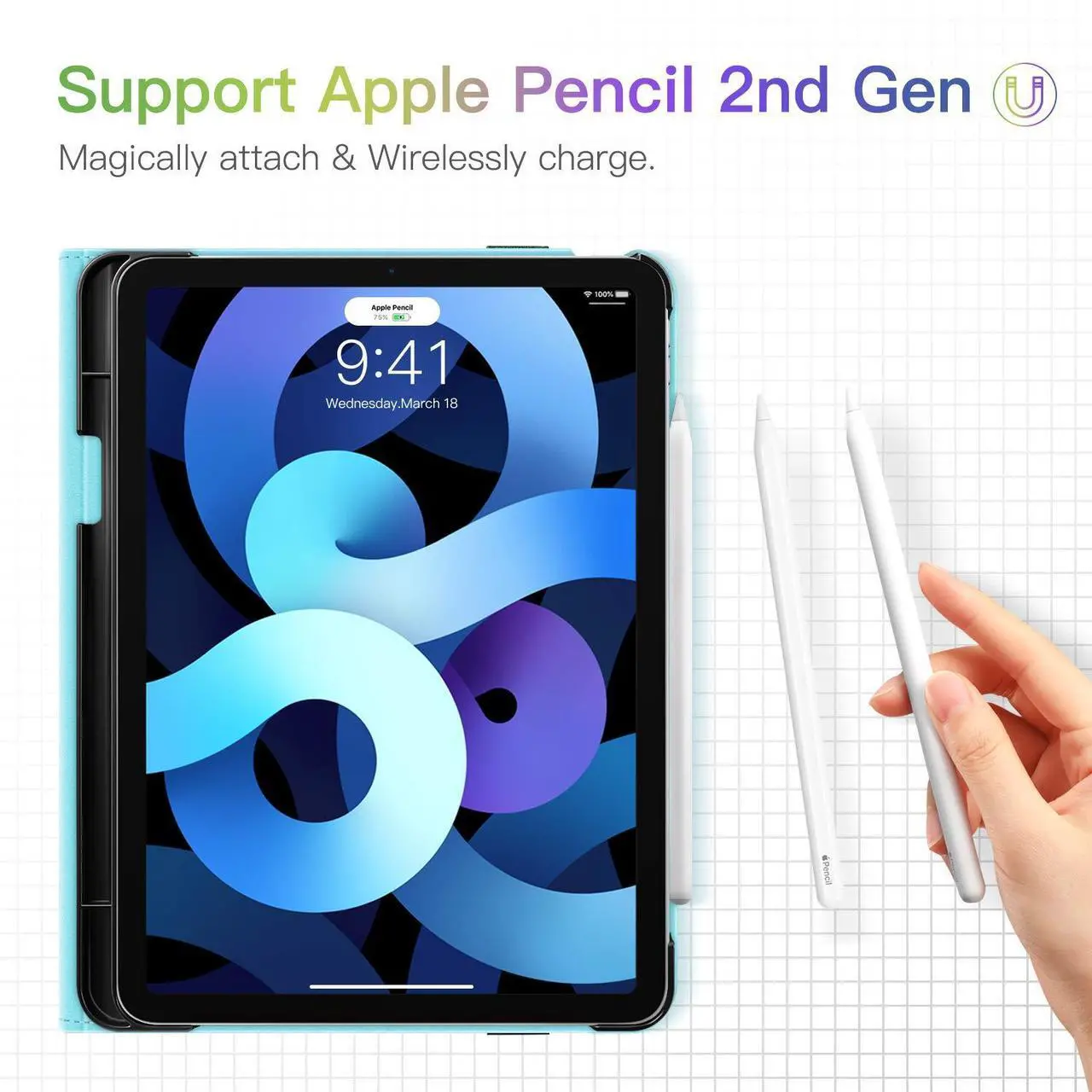 Alt view image 3 of 5 - Fintie Multi-Angle Viewing Case for iPad Air 11-inch M3 (2025) / M2 (2024), iPad Air 5th (2022) / 4th G Bundle with Fintie PU Leather Protective Carrying Case for Apple Pencil (1st and 2nd Generation)