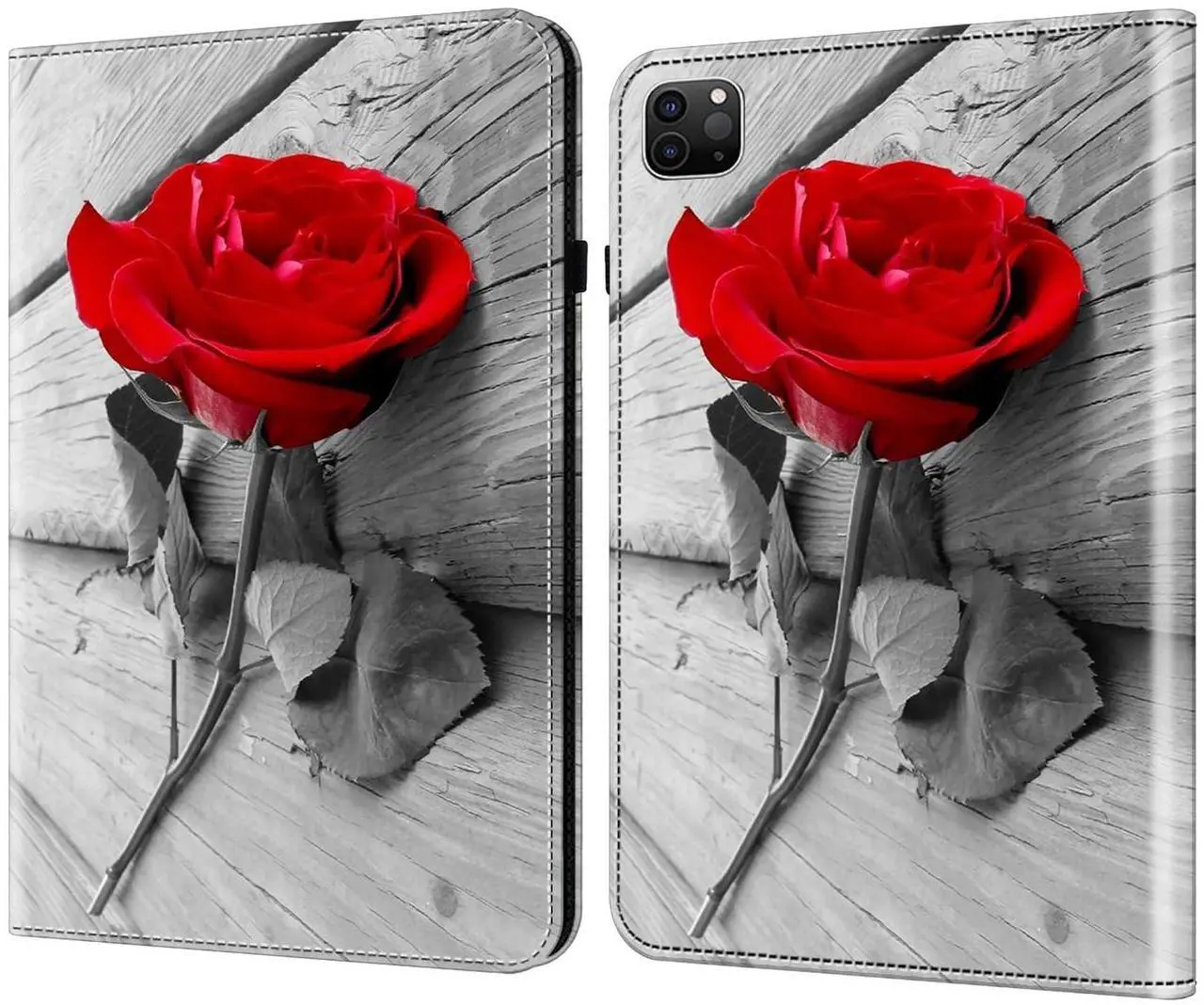 Main image of Dteck for iPad Pro 13 Inch M4 Case 2024 with Stand, Adjustable Viewing Angles, Elastic Band Closure, Elastic Loop for Apple Pencil, Stylus Included, PU Leather Lightweight Cute Folio Case, Red Rose