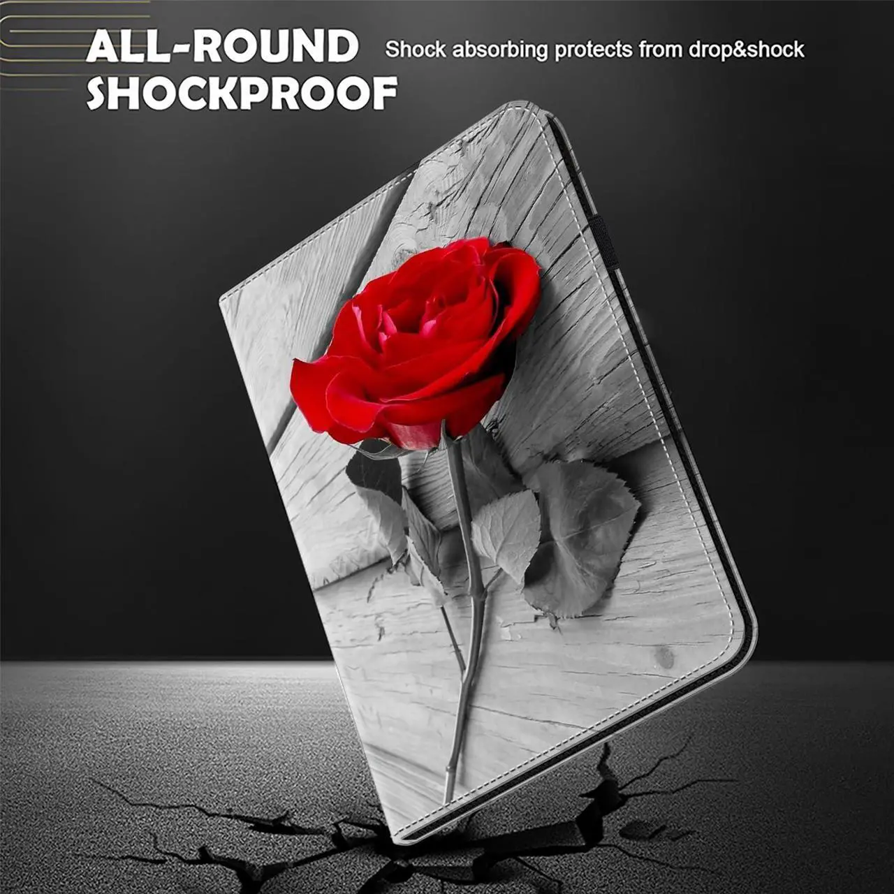 Alt view image 4 of 5 - Dteck for iPad Pro 13 Inch M4 Case 2024 with Stand, Adjustable Viewing Angles, Elastic Band Closure, Elastic Loop for Apple Pencil, Stylus Included, PU Leather Lightweight Cute Folio Case, Red Rose