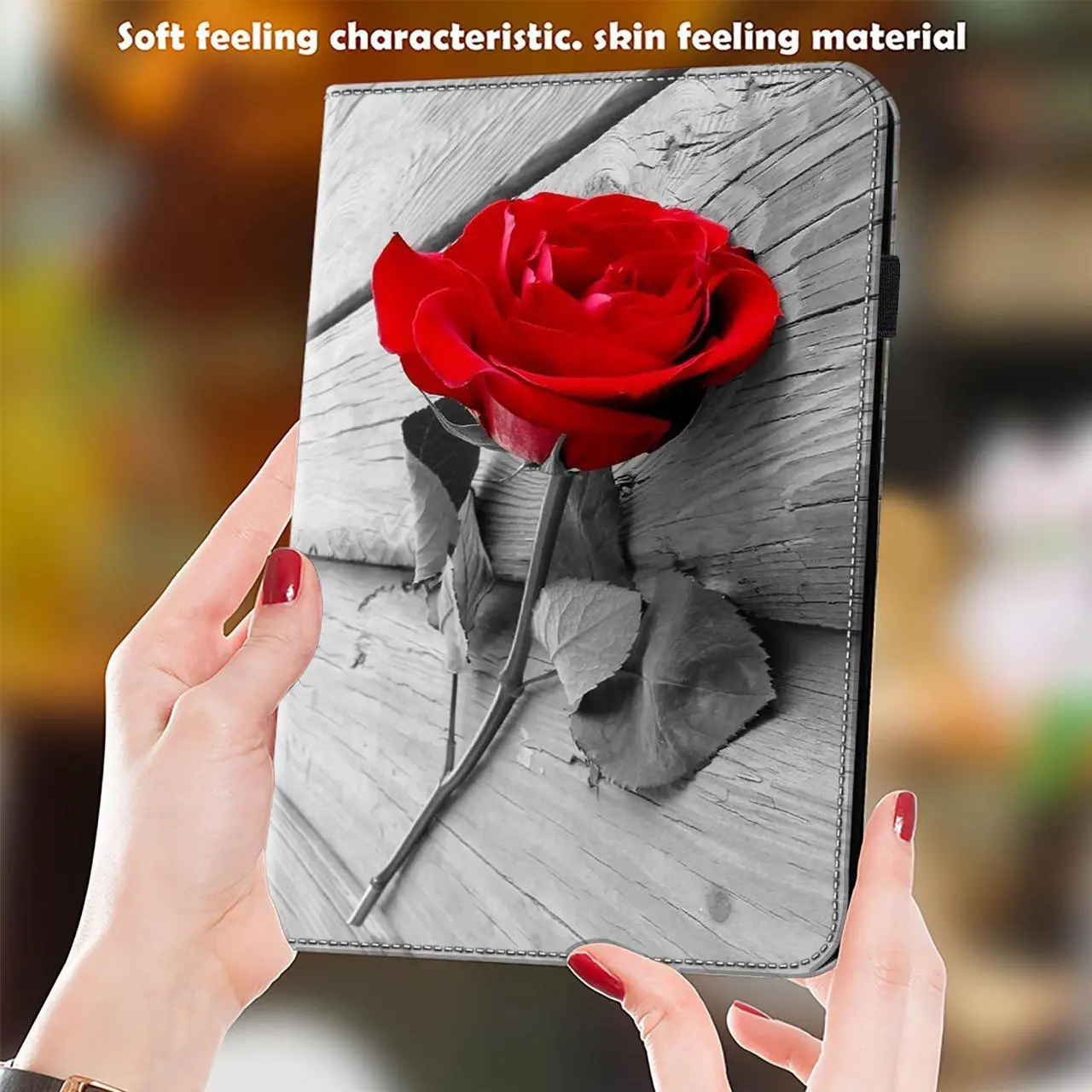 Alt view image 5 of 5 - Dteck for iPad Pro 13 Inch M4 Case 2024 with Stand, Adjustable Viewing Angles, Elastic Band Closure, Elastic Loop for Apple Pencil, Stylus Included, PU Leather Lightweight Cute Folio Case, Red Rose
