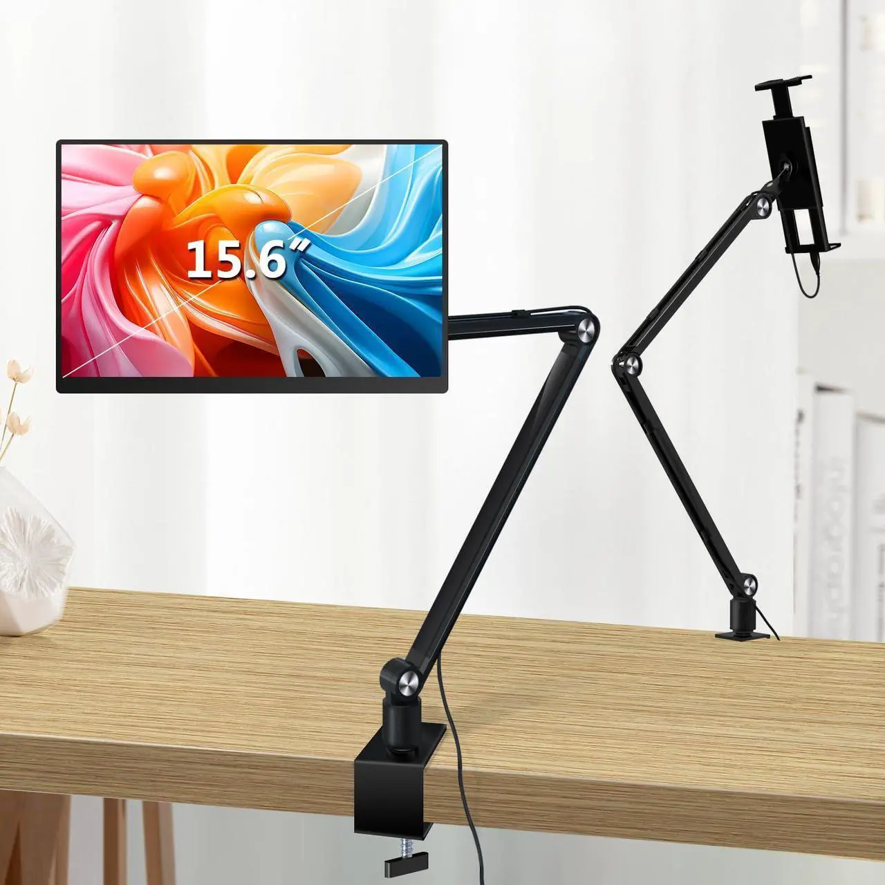 Main image of Bimo Tablet Stand Holder for ipad,Portable Monitor Stand Desk Mount for 15.6'' 16'' Screen,Aluminum Long Arm with 360deg Rotating Base,Compatible with 4.7-16'' Display,ipad,Kindle