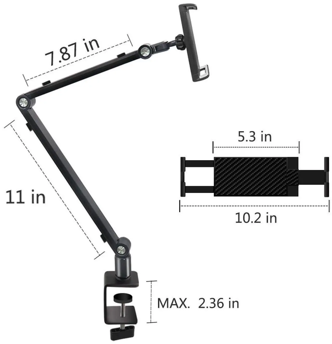Alt view image 4 of 5 - Bimo Tablet Stand Holder for ipad,Portable Monitor Stand Desk Mount for 15.6'' 16'' Screen,Aluminum Long Arm with 360deg Rotating Base,Compatible with 4.7-16'' Display,ipad,Kindle