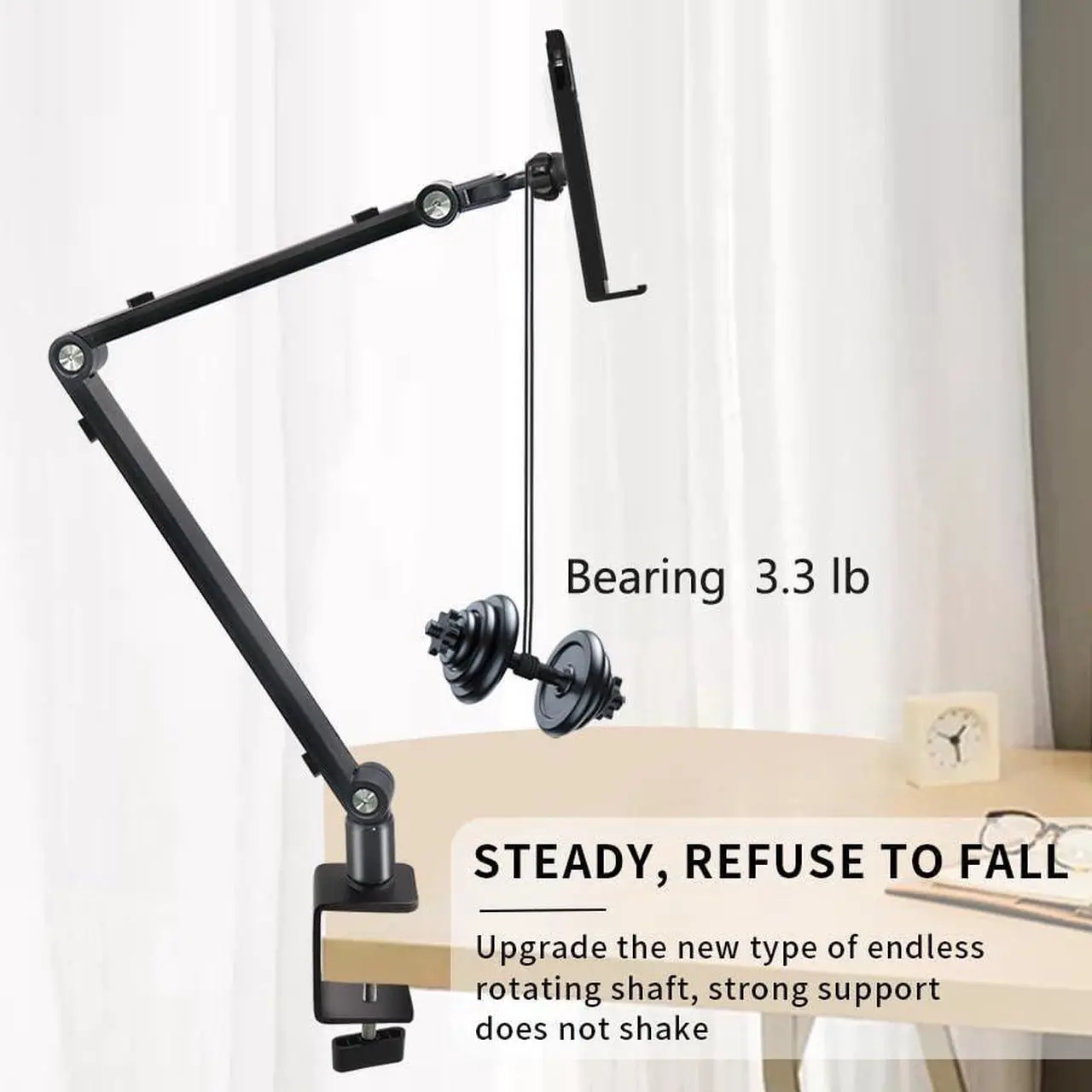 Alt view image 3 of 5 - Bimo Tablet Stand Holder for ipad,Portable Monitor Stand Desk Mount for 15.6'' 16'' Screen,Aluminum Long Arm with 360deg Rotating Base,Compatible with 4.7-16'' Display,ipad,Kindle
