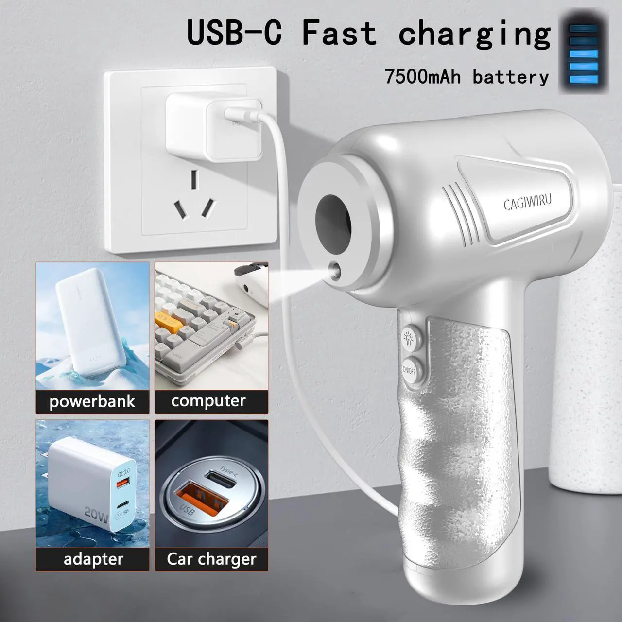 Alt view image 2 of 5 - Compressed Air Duster 4.0,Cordless Air Blower,Electric Air Duster for Cleaning Keyboard&PC,Air Cleaning Kit, 3 Speed Duster Cleaner with LED-Light-no Canned air dusters-car Dusters