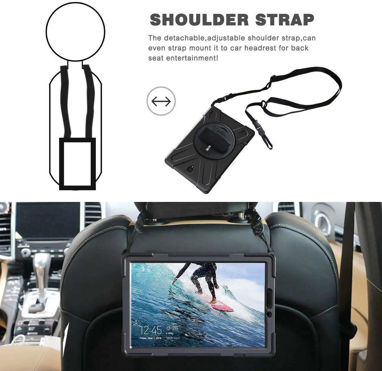 Alt view image 3 of 5 - BRAECN for Galaxy Tab S4 10.5" Case,Heavy Duty Shock-Proof Case with 360 Degree Kickstand/Hand Strap and Carrying Shoulder Strap for Samsung Galaxy Tab S4 10.5 inch 2018 SM-T830/T835/T837(Black)