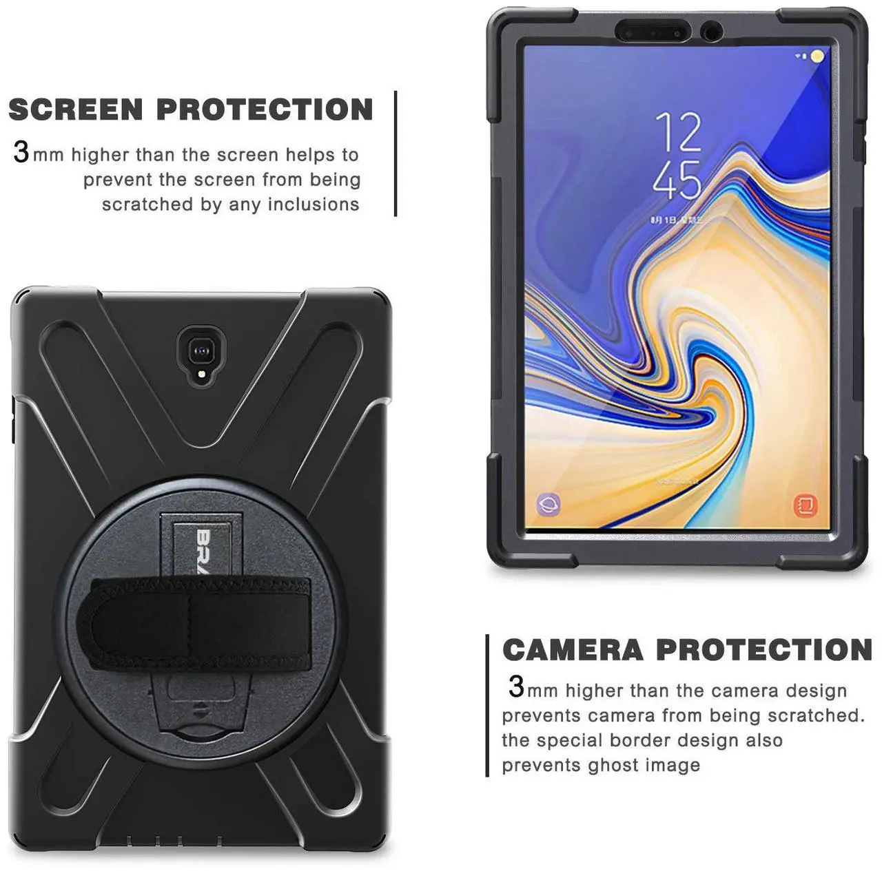 Alt view image 4 of 5 - BRAECN for Galaxy Tab S4 10.5" Case,Heavy Duty Shock-Proof Case with 360 Degree Kickstand/Hand Strap and Carrying Shoulder Strap for Samsung Galaxy Tab S4 10.5 inch 2018 SM-T830/T835/T837(Black)