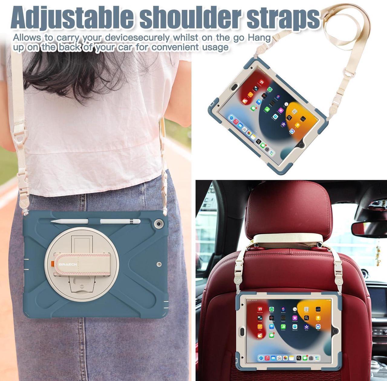 Alt view image 5 of 5 - BRAECNstock for Apple iPad 9th/ 8th/ 7th Generation Case 10.2 inch 2021/2020/ 2019 Shockproof Protective Case with Screen Protector, Pencil Holder, Rotating Hand Strap+Stand, Cornflower Blue