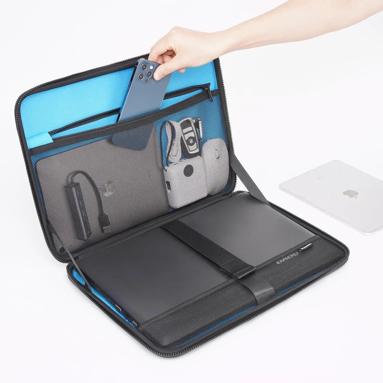 Alt view image 4 of 5 - DOMISO 15.6 inch Laptop Sleeve Shoulder Bag Shockproof Computer Bag Waterproof EVA Protective Carrying Case for 16" MacBook Pro/Max M2 M1 2019-2023,15"-16" HP Dell Asus Laptop,Dell XPS 15,Black