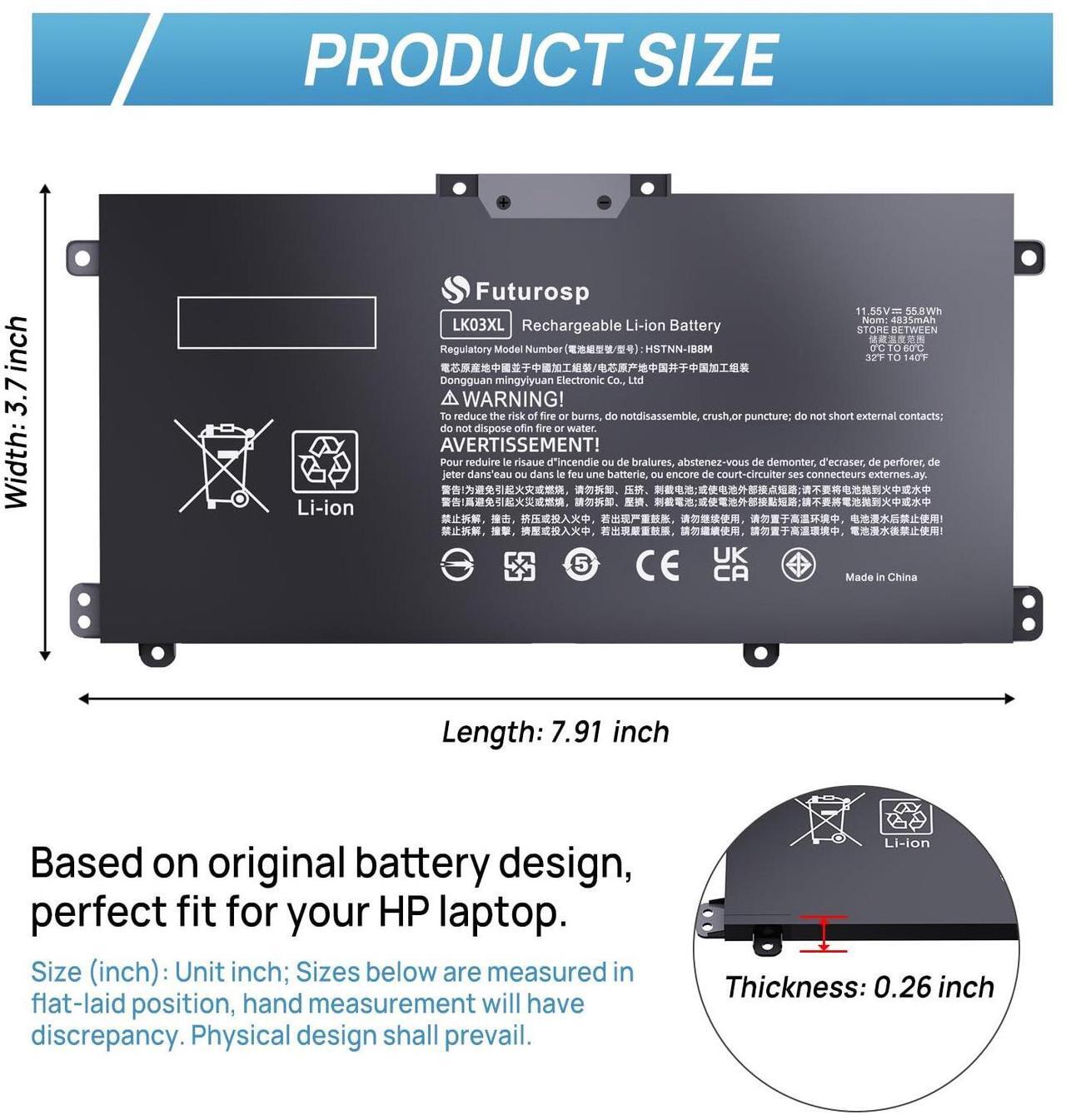 Alt view image 2 of 5 - LK03XL L09281-855 Battery Replacement for HP Envy X360 15M-CN0012DX 15M-CN0XXX 15M-BP1XX 15M-CN0011DX 15M-BQ121DX 15-CP0XXX 15-CN1XXX 15-CR0XXX 17M-CE0013DX 17M-AE111DX 17M-BW0013DX 17T-CE100 17-AE1XX