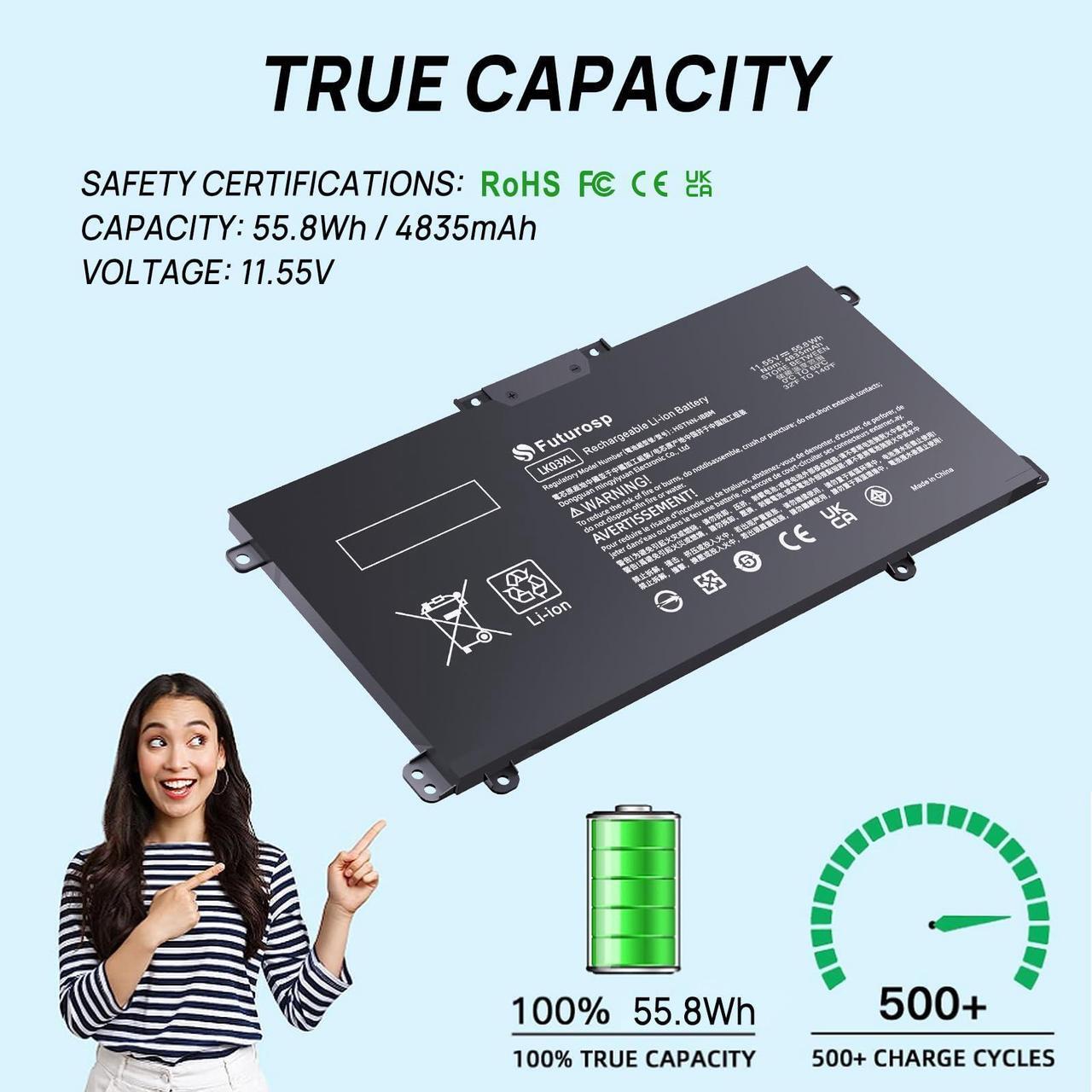 Alt view image 4 of 5 - LK03XL L09281-855 Battery Replacement for HP Envy X360 15M-CN0012DX 15M-CN0XXX 15M-BP1XX 15M-CN0011DX 15M-BQ121DX 15-CP0XXX 15-CN1XXX 15-CR0XXX 17M-CE0013DX 17M-AE111DX 17M-BW0013DX 17T-CE100 17-AE1XX