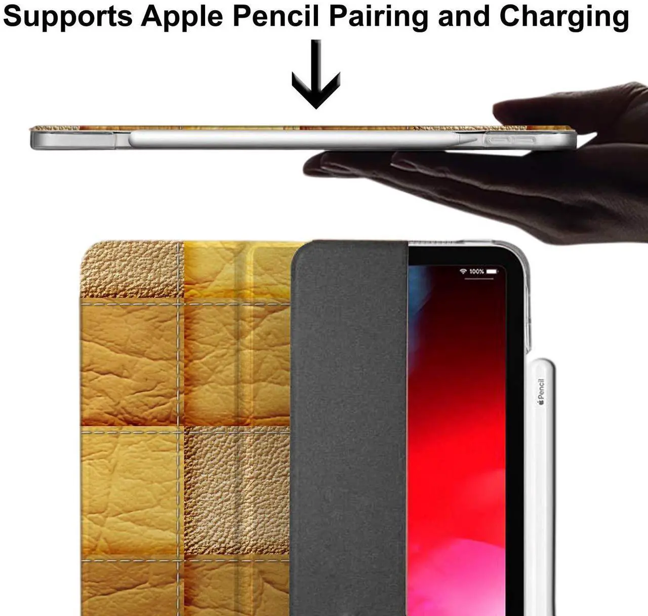Alt view image 4 of 5 - DuraSafe Cases for iPad PRO 12.9 Inch 2018 3rd Gen [ Pro 12.9 3 ] A1876 A2014 MTHN2LL/A MTHU2LL/A MTEL2LL/A MTEM2LL/A Printed Lightweight PC Dual Angle Stand Clear Flip Back Cover - Brown Patchwork