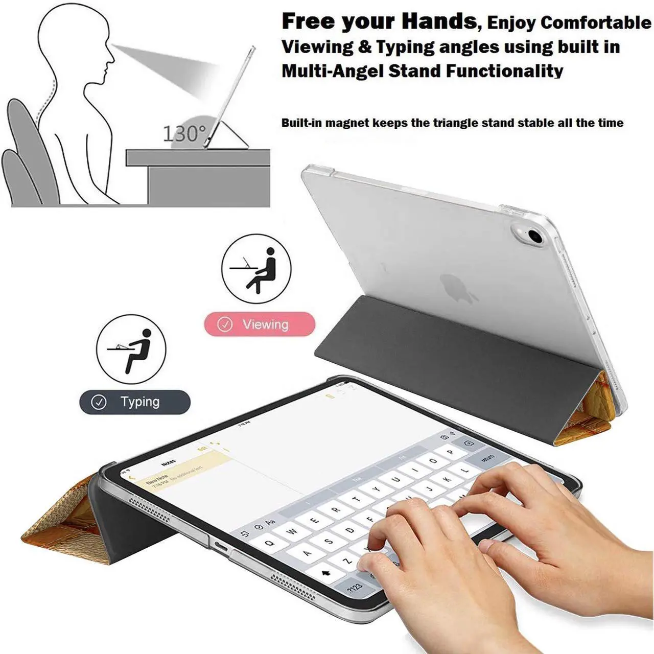 Alt view image 5 of 5 - DuraSafe Cases for iPad PRO 12.9 Inch 2018 3rd Gen [ Pro 12.9 3 ] A1876 A2014 MTHN2LL/A MTHU2LL/A MTEL2LL/A MTEM2LL/A Printed Lightweight PC Dual Angle Stand Clear Flip Back Cover - Brown Patchwork