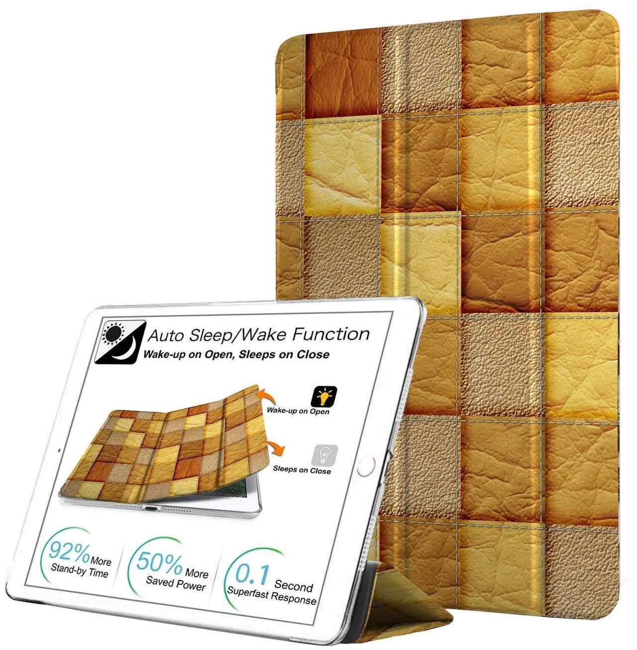 Main image of DuraSafe Cases for iPad PRO 12.9 Inch 2018 3rd Gen [ Pro 12.9 3 ] A1876 A2014 MTHN2LL/A MTHU2LL/A MTEL2LL/A MTEM2LL/A Printed Lightweight PC Dual Angle Stand Clear Flip Back Cover - Brown Patchwork