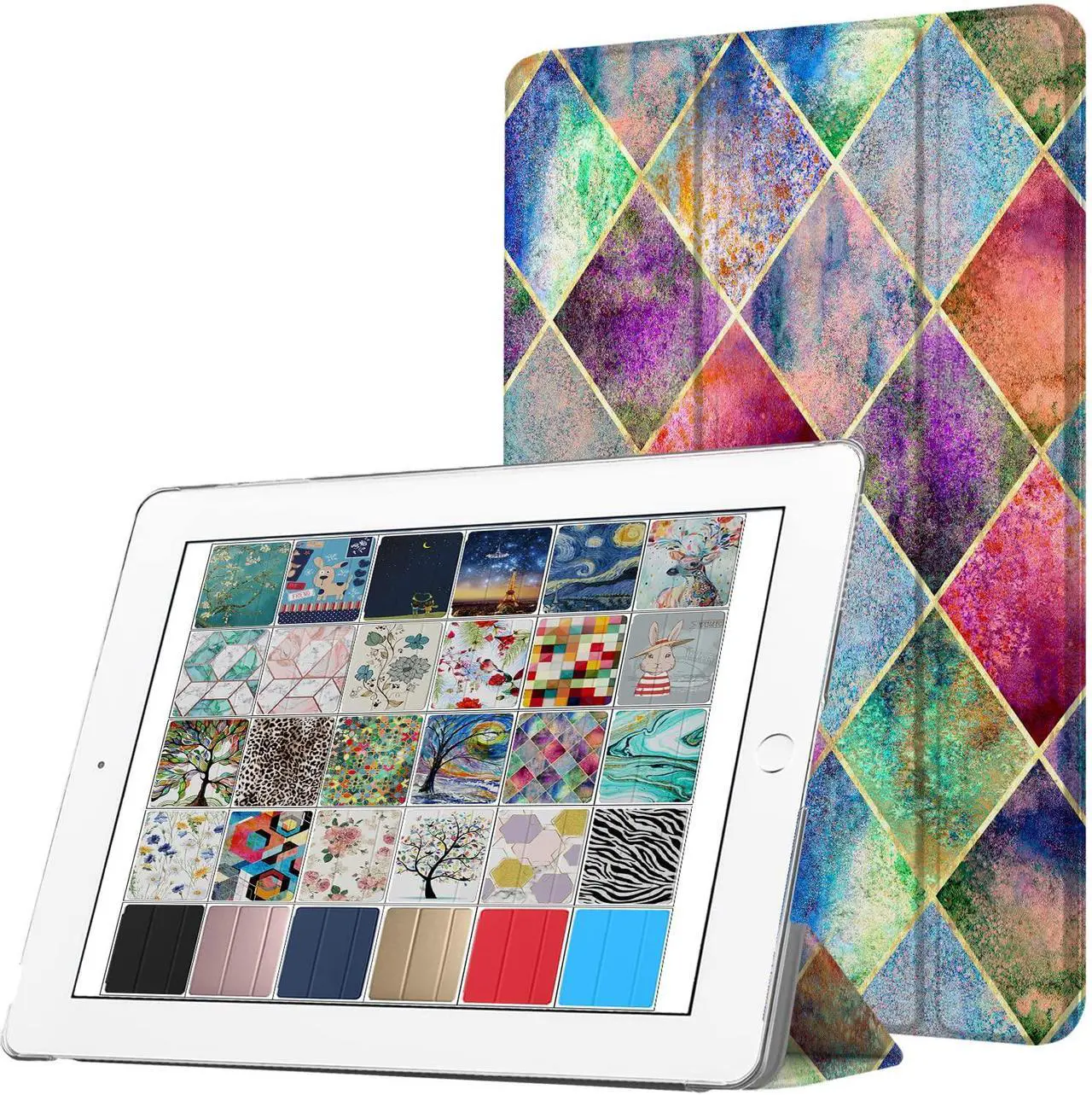 Main image of DuraSafe Cases for iPad PRO 12.9 Inch 2017 2nd Gen [ Pro 12.9 2 ] A1670 A1671 MQEF2LL/A MQED2LL/A MQEE2LL/A MQDC2LL/A MQDD2LL/A MQDA2LL/A Printed Lightweight PC Clear Flip Back Cover - Diamond Grid
