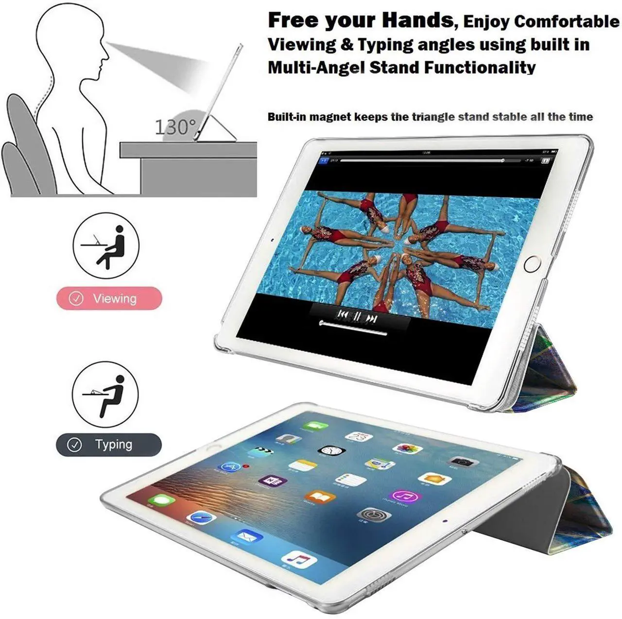 Alt view image 4 of 5 - DuraSafe Cases for iPad PRO 12.9 Inch 2017 2nd Gen [ Pro 12.9 2 ] A1670 A1671 MQEF2LL/A MQED2LL/A MQEE2LL/A MQDC2LL/A MQDD2LL/A MQDA2LL/A Printed Lightweight PC Clear Flip Back Cover - Diamond Grid