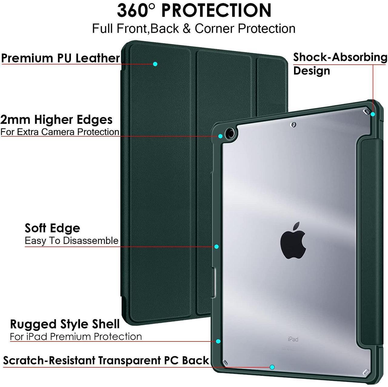 Alt view image 4 of 5 - DuraSafe Cases for iPad Air 6th 2024 / Air 11" Air 5th 2022 Air 4th 2020 10.9 Inch A2588 A2316 MM6R3LL/A MM6T3LL/A MYHX2LL/A Rugged Shell TPU Corner PC Transparent Back Case Pencil Holder - Green