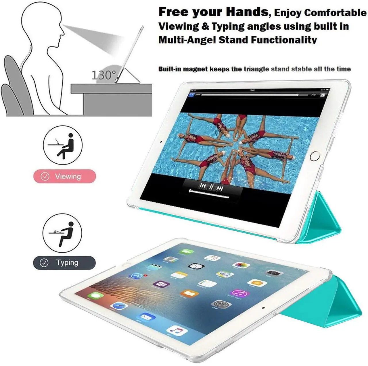 Alt view image 4 of 5 - DuraSafe Cases for iPad PRO 12.9 Inch 2017 2nd Generation [ Pro 12.9 2 ] A1670 A1671 Slim Lightweight Protective Frosted PC Dual Angle Stand Front & Back Cover - Aqua
