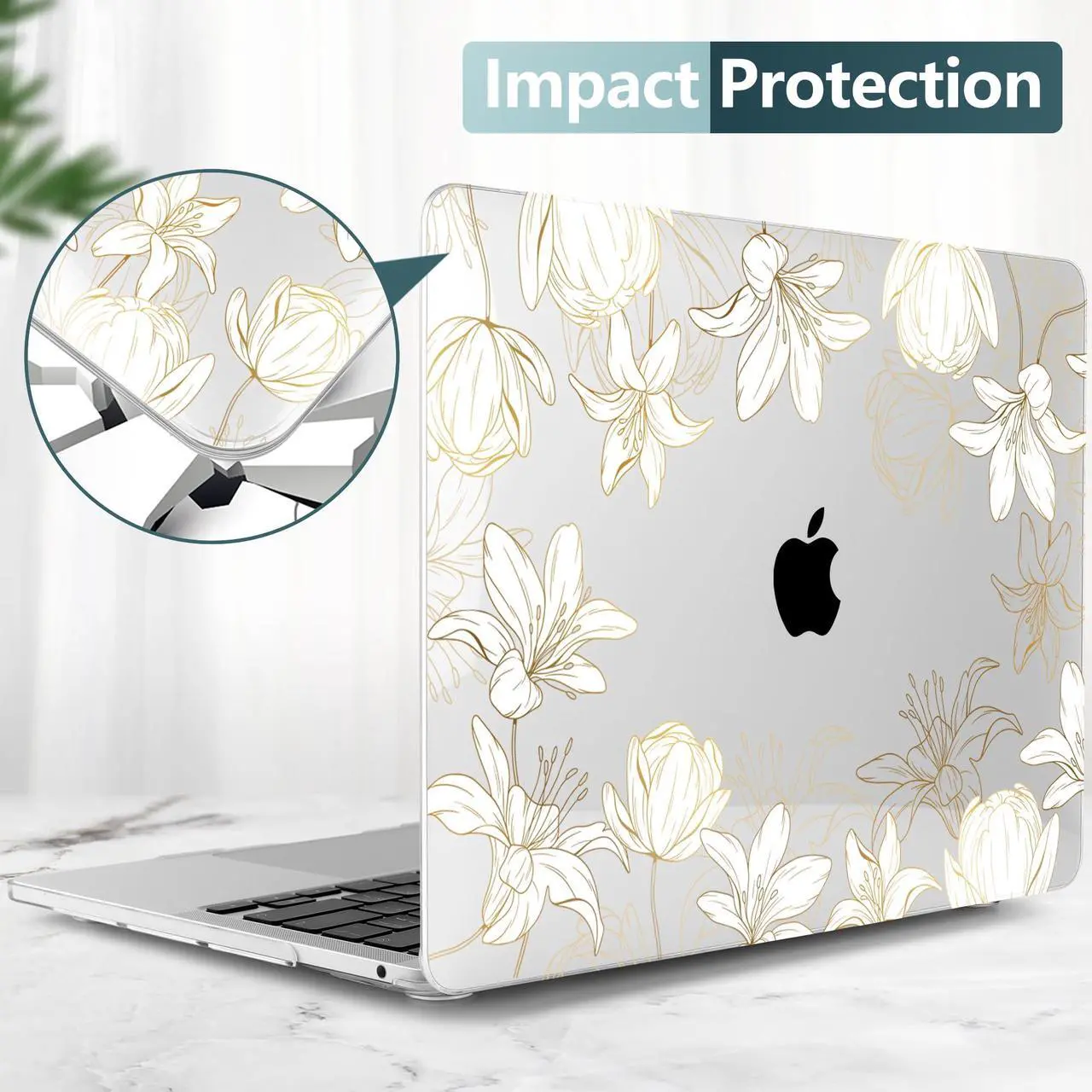 Alt view image 3 of 5 - DONGKE Compatible with MacBook Pro 13 inch Case 2024 2023-2020 Release A2338 M2/M1 A2251 A2289 with Retina Display & Touch ID, Plastic Hard Shell & Keyboard Cover & Screen Film- Golden Florals