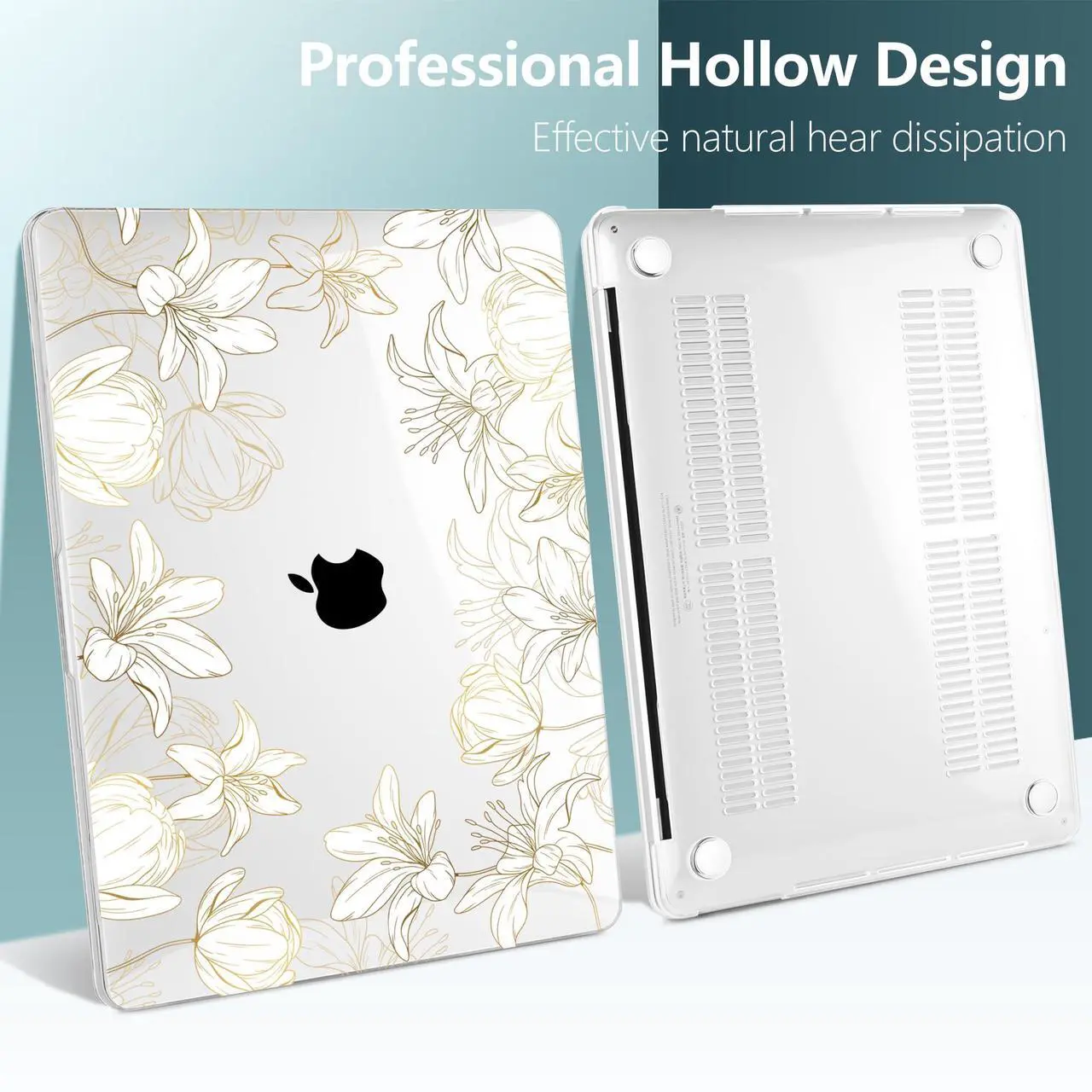 Alt view image 4 of 5 - DONGKE Compatible with MacBook Pro 13 inch Case 2024 2023-2020 Release A2338 M2/M1 A2251 A2289 with Retina Display & Touch ID, Plastic Hard Shell & Keyboard Cover & Screen Film- Golden Florals