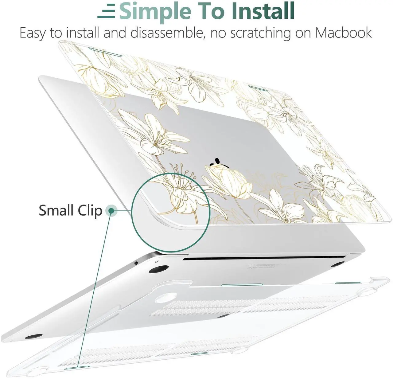 Alt view image 5 of 5 - DONGKE Compatible with MacBook Pro 13 inch Case 2024 2023-2020 Release A2338 M2/M1 A2251 A2289 with Retina Display & Touch ID, Plastic Hard Shell & Keyboard Cover & Screen Film- Golden Florals