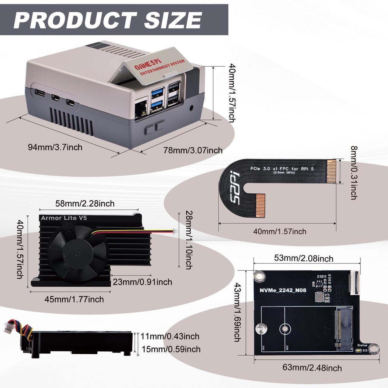 Alt view image 3 of 5 - GeeekPi Game5Pi Case with N08 PCIe to M.2 NVMe SSD PCIe Peripheral Board, and Armor Lite V5 Cooler for Raspberry Pi 5, Support M.2 2230/2242 SSD
