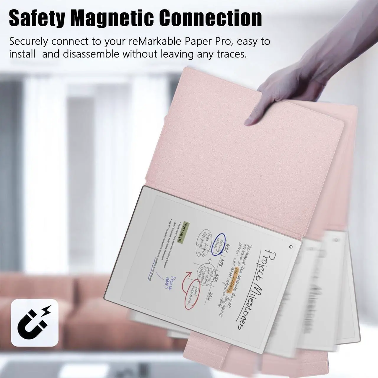 Alt view image 5 of 5 - E NET-CASE Case for Remarkable Paper Pro, Premium PU Leather Book Folio with Pen-Buckle, Lightweight Magnetic Case with Auto Sleep/Wake for Remarkable Paper Pro 11.8" 2024 Released (Pink-Notebook)