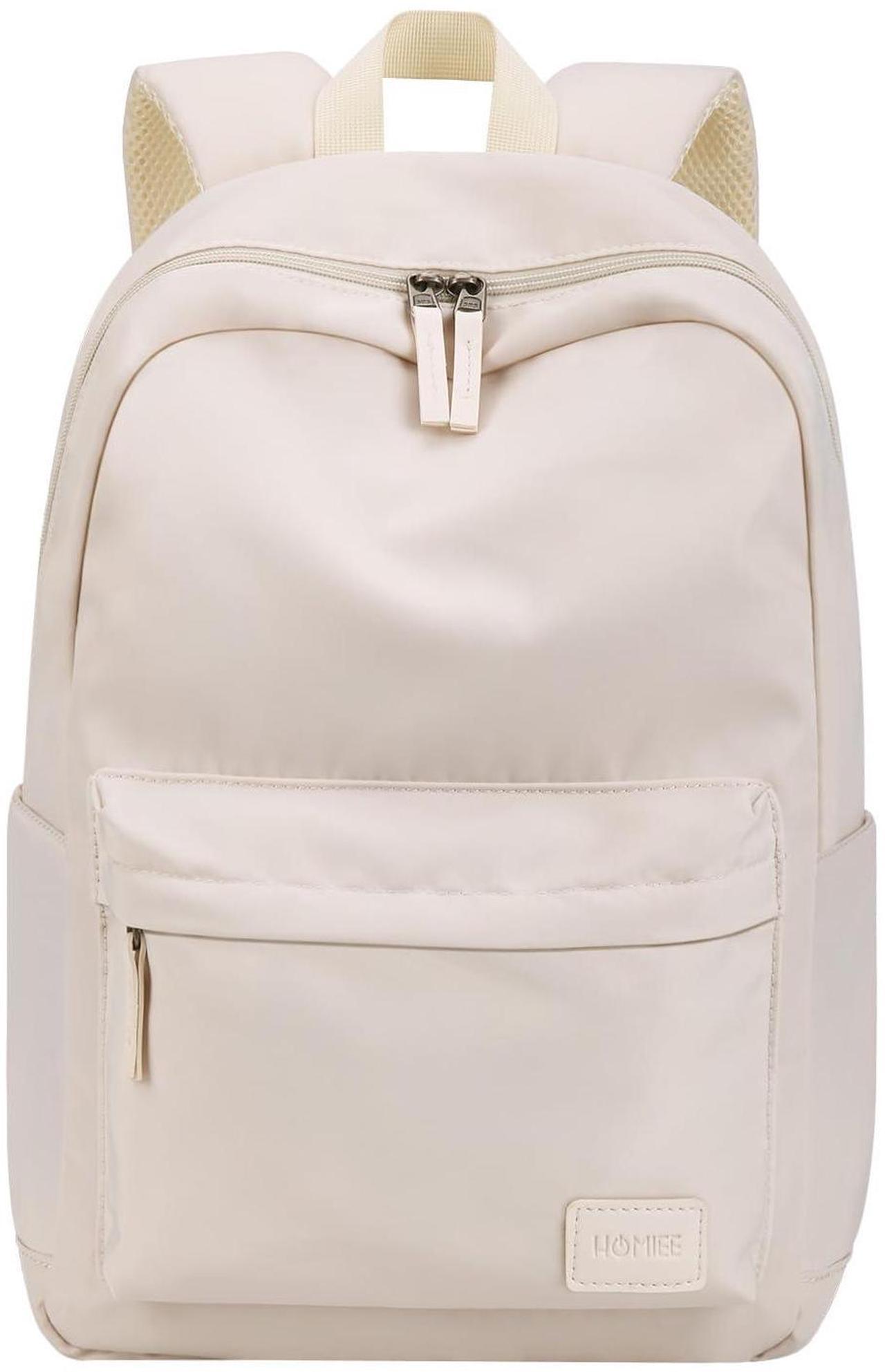 Main image of HOMIEE Lightweight Casual Laptop Backpack Fits 15.6 Inch Computer, Water-Resistant Small Daypack Cute Unisex Bookbag for College Work Travel, Beige