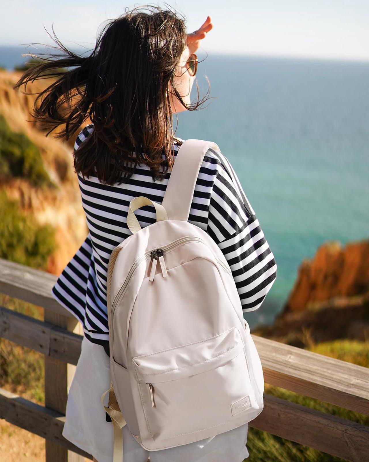 Alt view image 2 of 5 - HOMIEE Lightweight Casual Laptop Backpack Fits 15.6 Inch Computer, Water-Resistant Small Daypack Cute Unisex Bookbag for College Work Travel, Beige