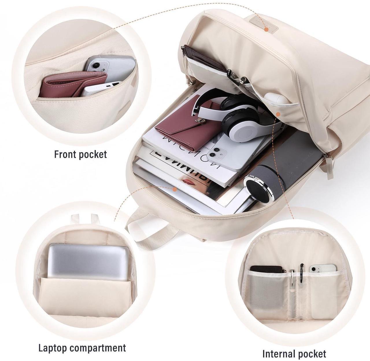 Alt view image 3 of 5 - HOMIEE Lightweight Casual Laptop Backpack Fits 15.6 Inch Computer, Water-Resistant Small Daypack Cute Unisex Bookbag for College Work Travel, Beige