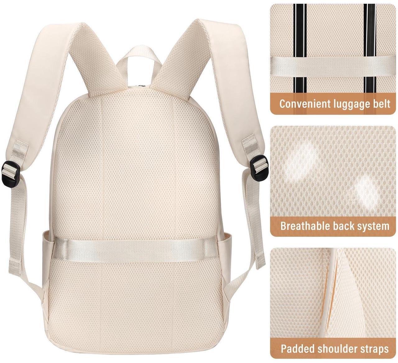 Alt view image 4 of 5 - HOMIEE Lightweight Casual Laptop Backpack Fits 15.6 Inch Computer, Water-Resistant Small Daypack Cute Unisex Bookbag for College Work Travel, Beige