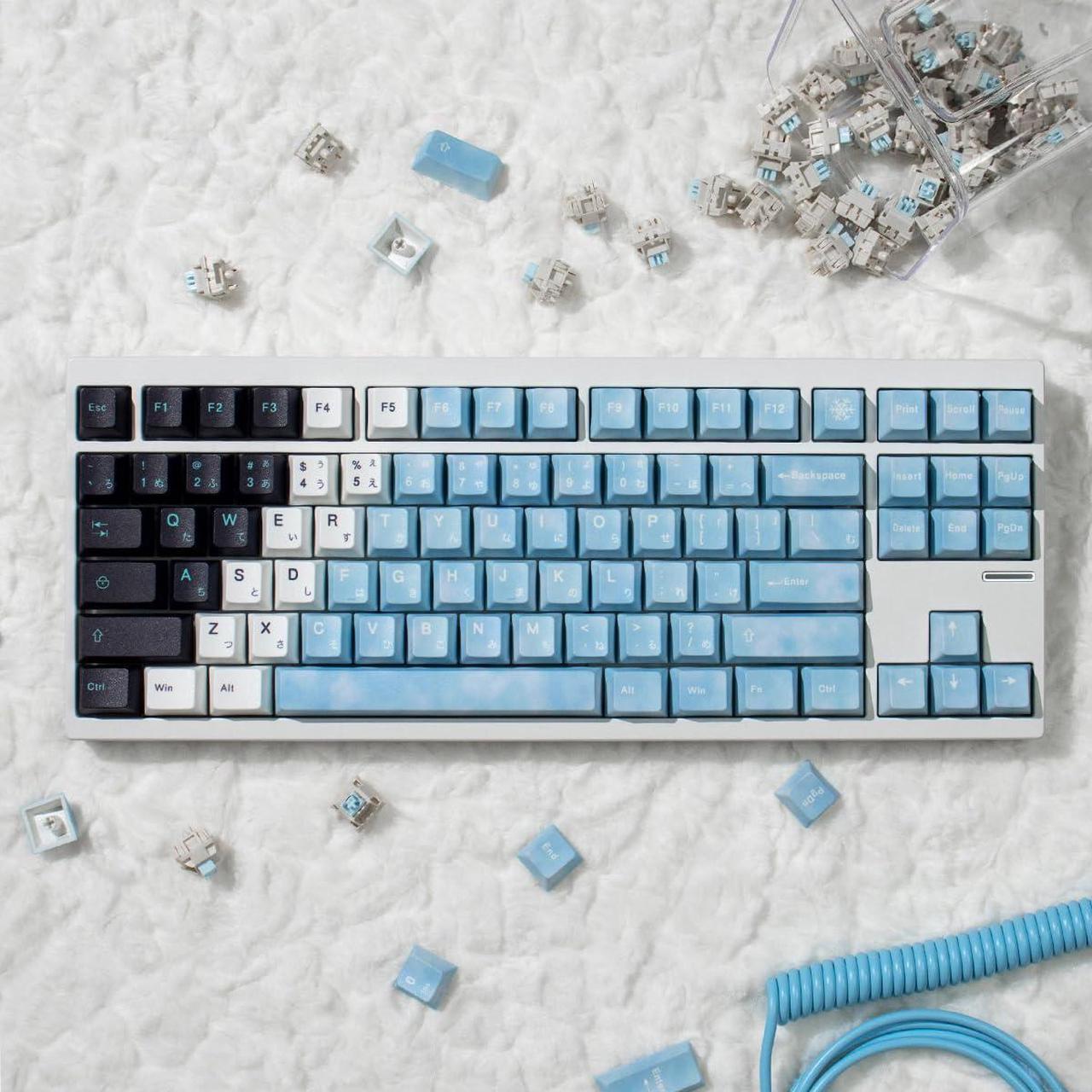 Alt view image 2 of 5 - PBT Japanese Keycaps, White Blue Gradient Keycaps, 130 Keys Cherry Profile Keycaps Set, Dye-Sublimation Custom Keyboard Key Cap for 60% 65% 70% 75% 100% MX Switches Mechanical Keyboards(Snowman)