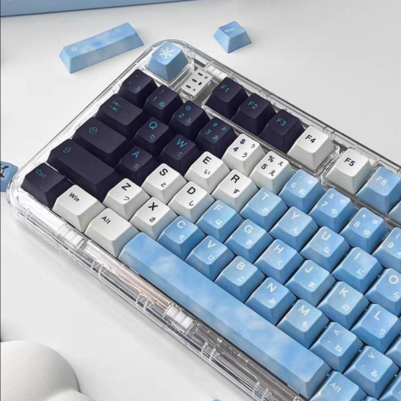 Alt view image 3 of 5 - PBT Japanese Keycaps, White Blue Gradient Keycaps, 130 Keys Cherry Profile Keycaps Set, Dye-Sublimation Custom Keyboard Key Cap for 60% 65% 70% 75% 100% MX Switches Mechanical Keyboards(Snowman)