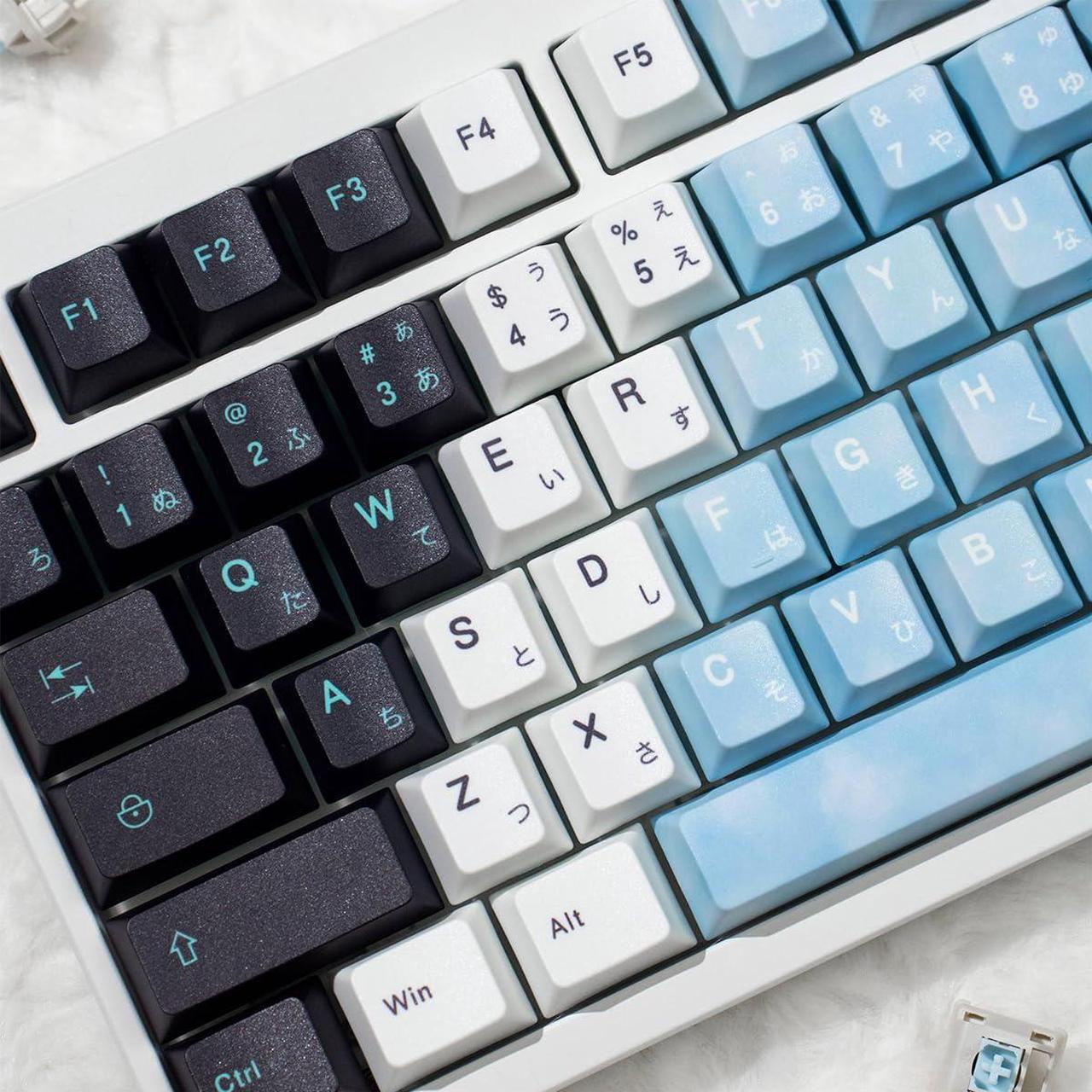 Alt view image 5 of 5 - PBT Japanese Keycaps, White Blue Gradient Keycaps, 130 Keys Cherry Profile Keycaps Set, Dye-Sublimation Custom Keyboard Key Cap for 60% 65% 70% 75% 100% MX Switches Mechanical Keyboards(Snowman)