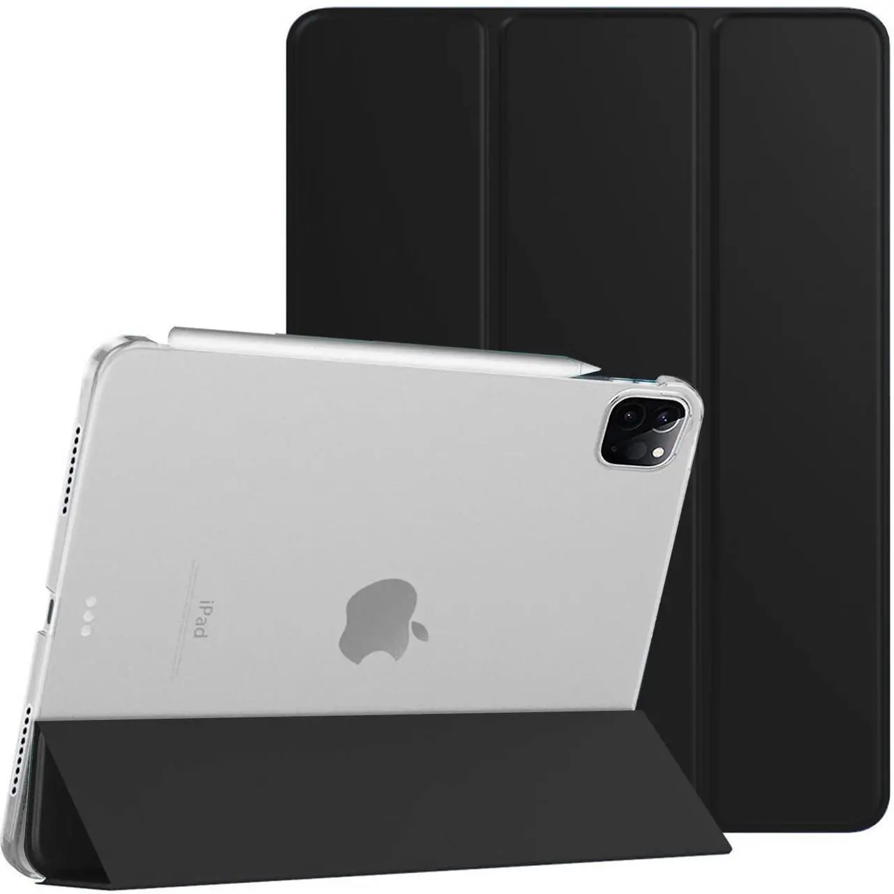 Main image of DuraSafe Cases for iPad Pro 12.9 5 4 Gen [ PRO 12.9 inch 5th 4th ] A2378 A2461 A2379 A2462 A2229 A2069 A2232 A2233 A1876 A2014 Trifold Hard Smart PC Translucent Back Cover - Black