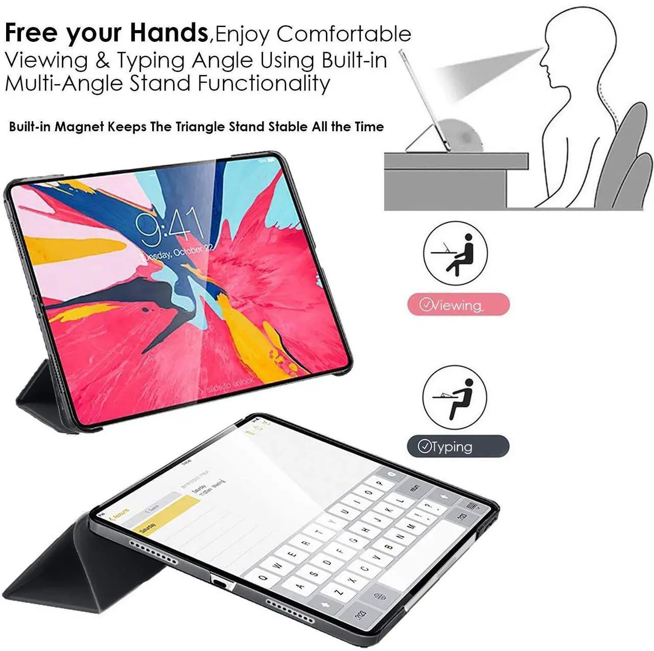 Alt view image 4 of 5 - DuraSafe Cases for iPad Pro 12.9 5 4 Gen [ PRO 12.9 inch 5th 4th ] A2378 A2461 A2379 A2462 A2229 A2069 A2232 A2233 A1876 A2014 Trifold Hard Smart PC Translucent Back Cover - Black