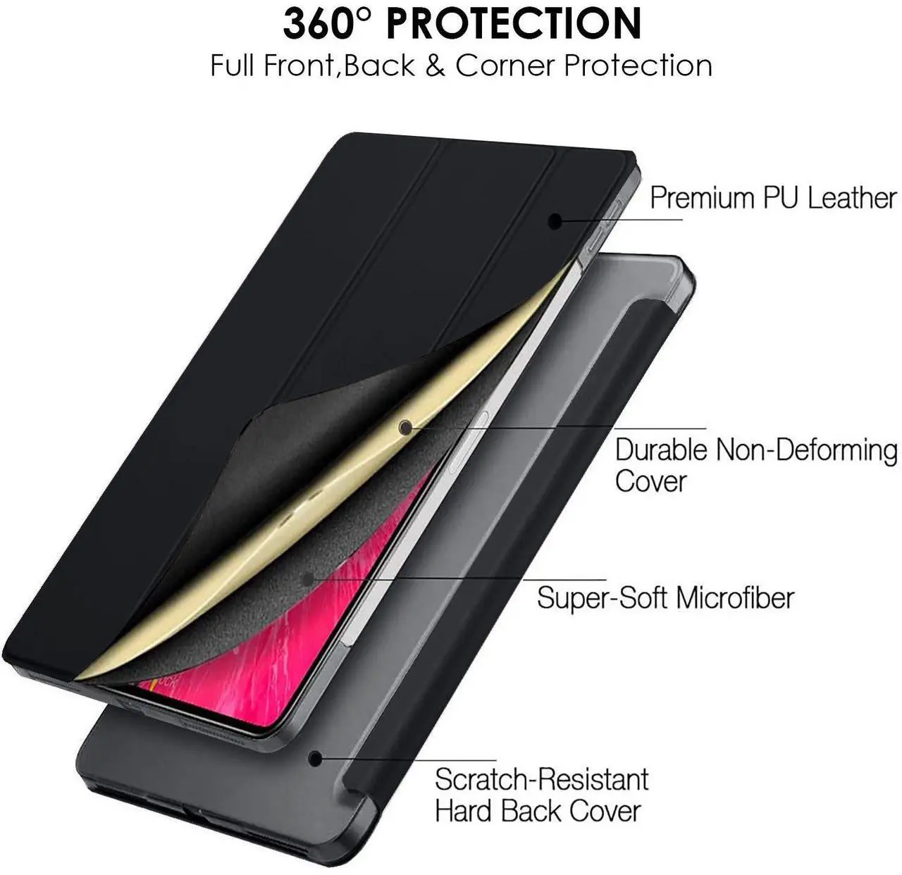 Alt view image 5 of 5 - DuraSafe Cases for iPad Pro 12.9 5 4 Gen [ PRO 12.9 inch 5th 4th ] A2378 A2461 A2379 A2462 A2229 A2069 A2232 A2233 A1876 A2014 Trifold Hard Smart PC Translucent Back Cover - Black