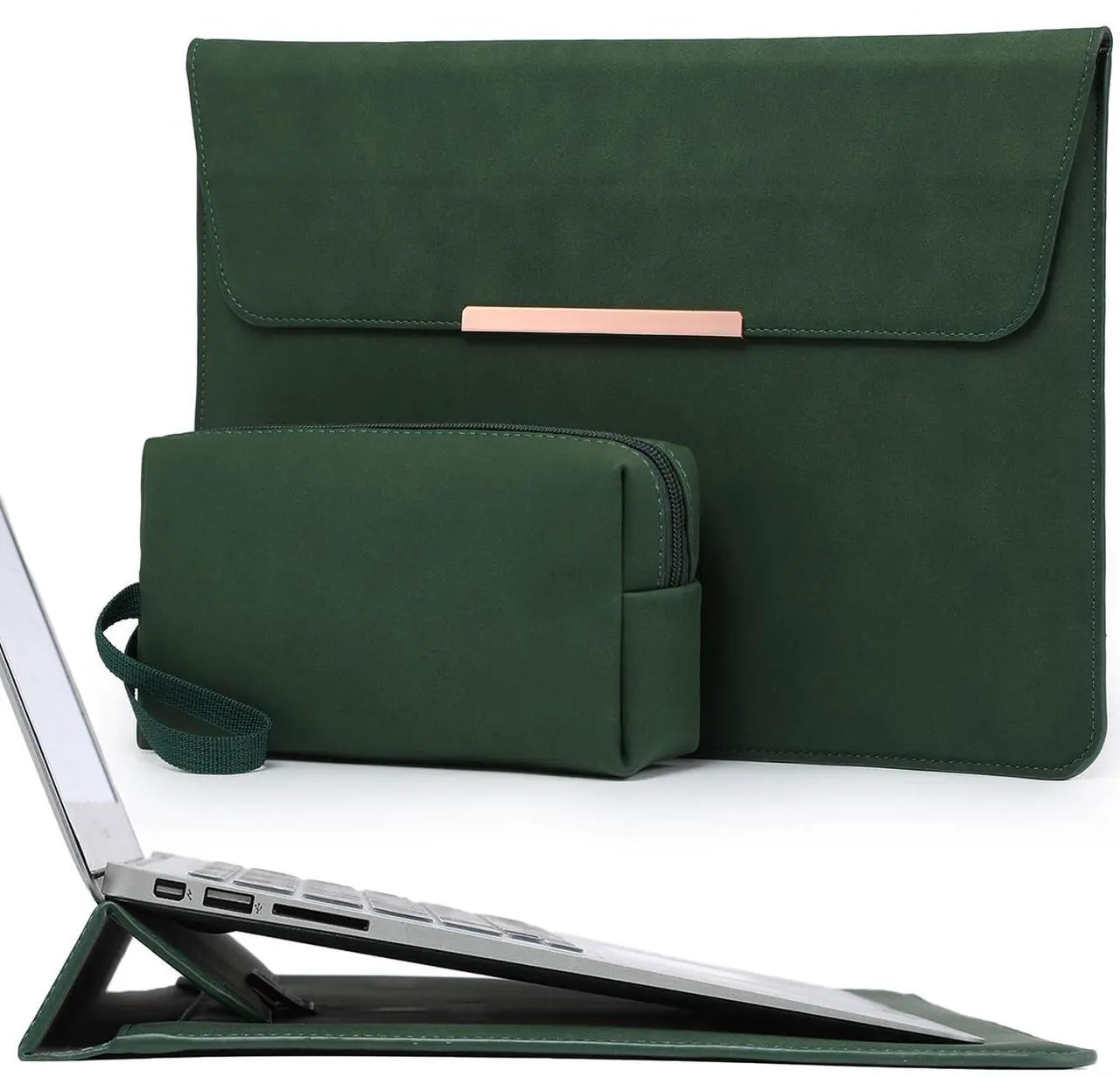 Main image of HYZUO 13 Inch Laptop Sleeve with Stand Feature for MacBook Air 13 M4 M3 M2 M1 2025-2018, MacBook Pro 13 M2 M1, 13" iPad Pro/Air, Surface Pro, with Carry Bag, Midnight Green(Smiley)