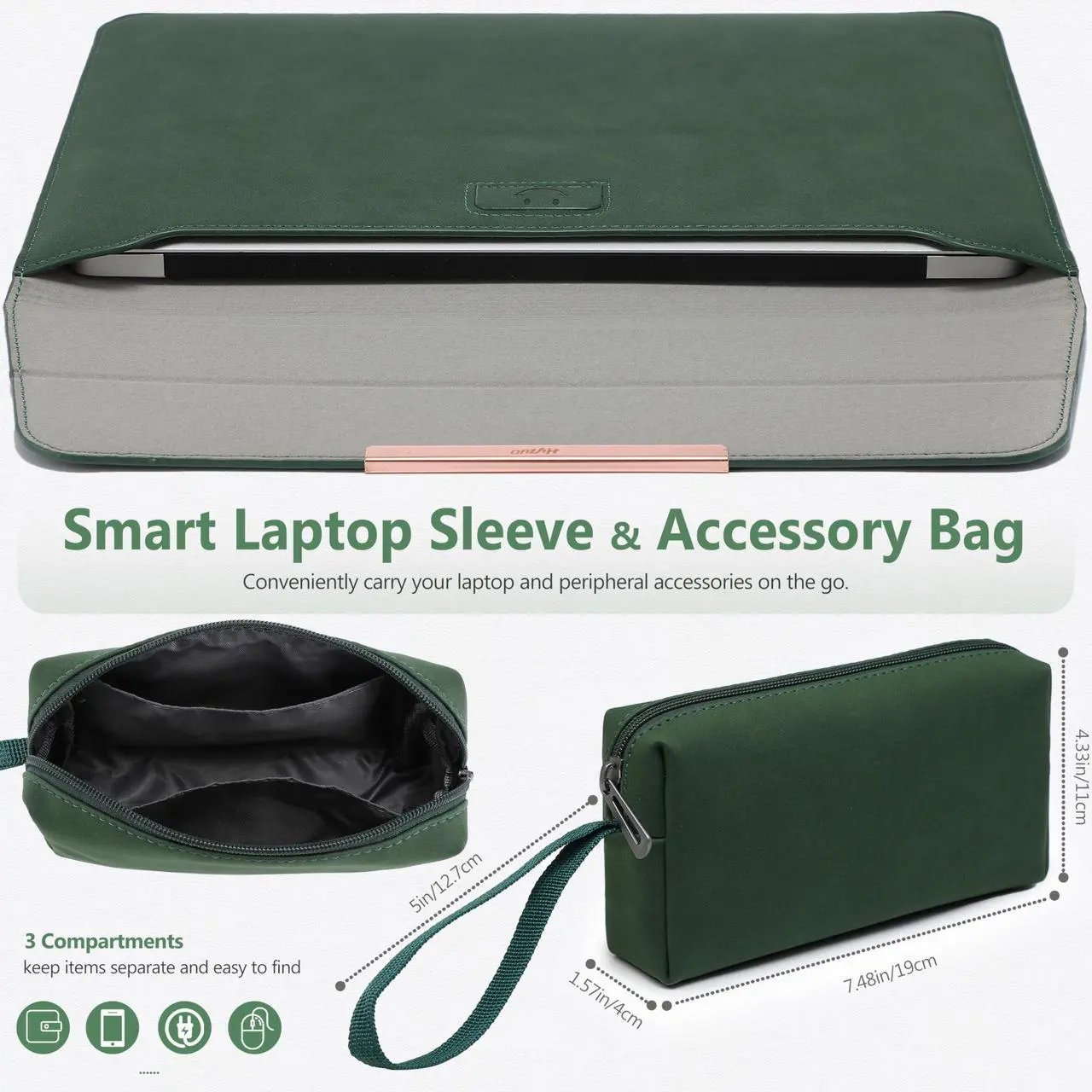 Alt view image 2 of 5 - HYZUO 13 Inch Laptop Sleeve with Stand Feature for MacBook Air 13 M4 M3 M2 M1 2025-2018, MacBook Pro 13 M2 M1, 13" iPad Pro/Air, Surface Pro, with Carry Bag, Midnight Green(Smiley)