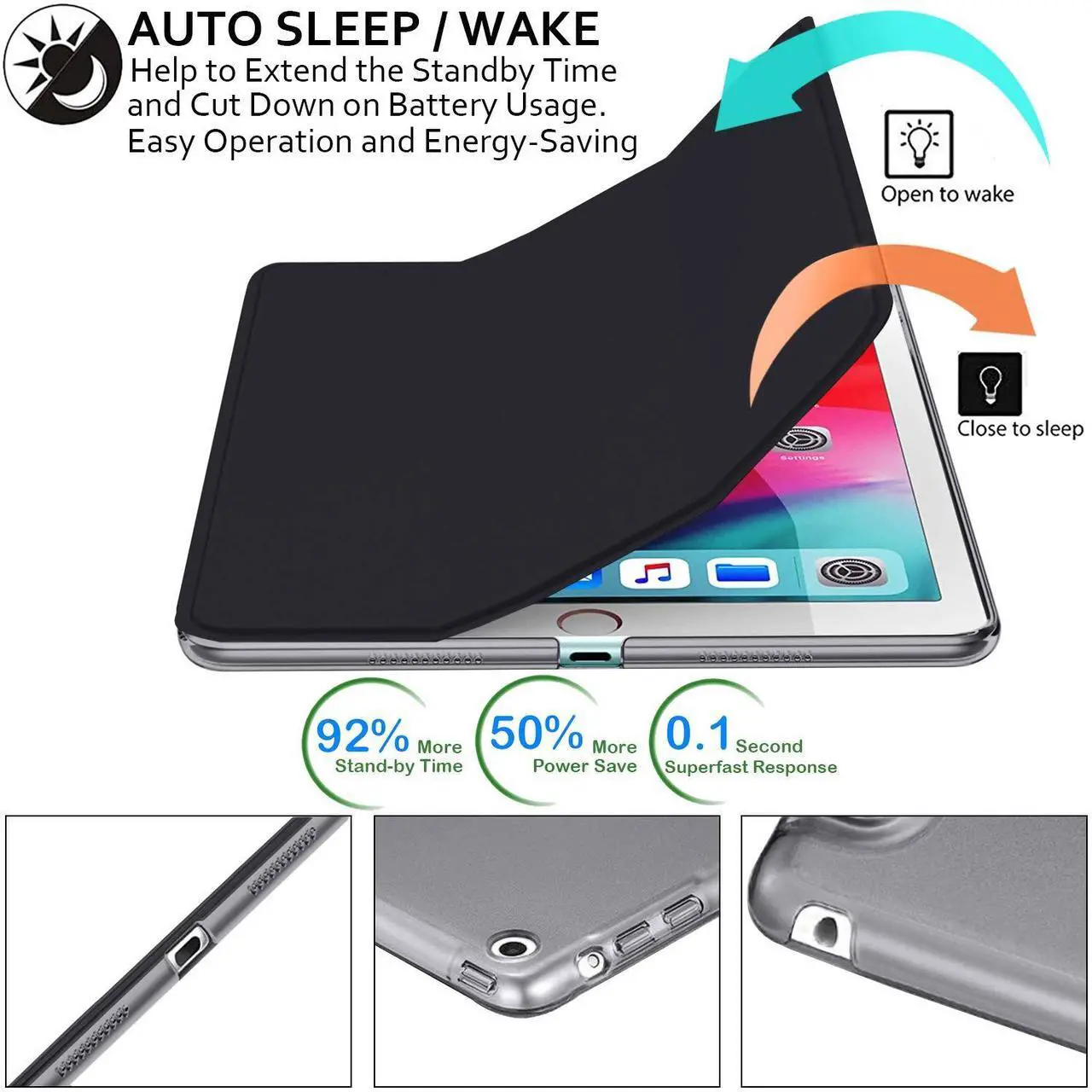 Alt view image 3 of 5 - DuraSafe Cases for iPad PRO 12.9 Inch 3rd [ Pro 12.9 3 Generation 2018 ] A1876 A2014 MTHN2LL/A MTHU2LL/A MTEL2LL/A MTEM2LL/A Trifold PC Lightweight Smart PU Leather Protective Hard Back Cover - Black