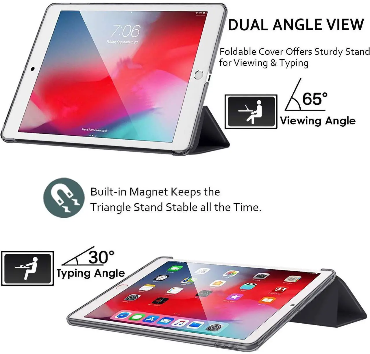 Alt view image 4 of 5 - DuraSafe Cases for iPad PRO 12.9 Inch 3rd [ Pro 12.9 3 Generation 2018 ] A1876 A2014 MTHN2LL/A MTHU2LL/A MTEL2LL/A MTEM2LL/A Trifold PC Lightweight Smart PU Leather Protective Hard Back Cover - Black