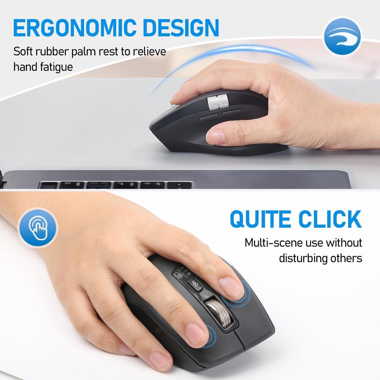 Alt view image 2 of 5 - INFINMIND Wireless Bluetooth Side Scroll Mouse with Multi-Device, Ergonomic Computer Mice with Smart Flying Scroll, Quiet Click for Computer, Laptop, iPad, Tablet, MacBook (Grey)