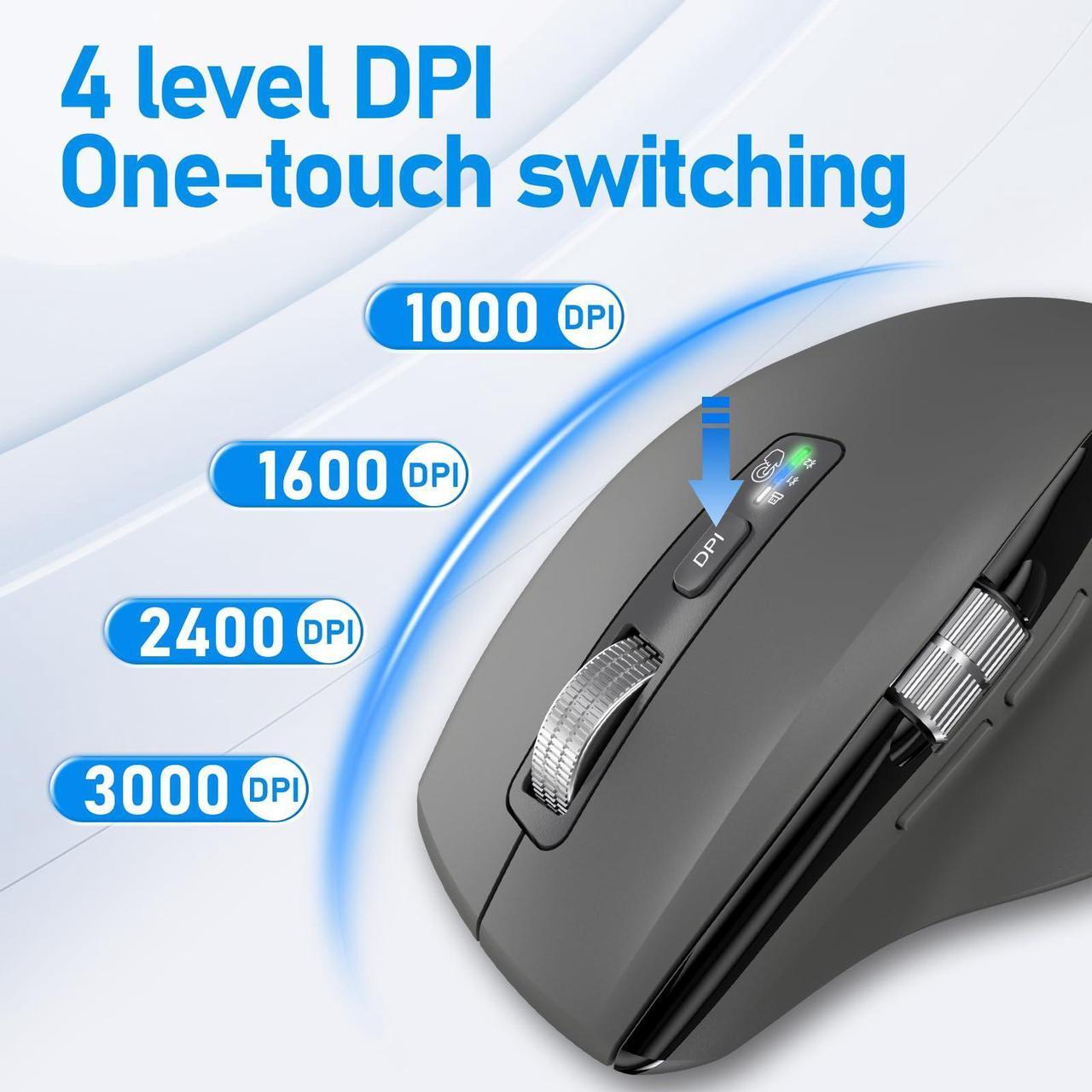 Alt view image 4 of 5 - INFINMIND Wireless Bluetooth Side Scroll Mouse with Multi-Device, Ergonomic Computer Mice with Smart Flying Scroll, Quiet Click for Computer, Laptop, iPad, Tablet, MacBook (Grey)